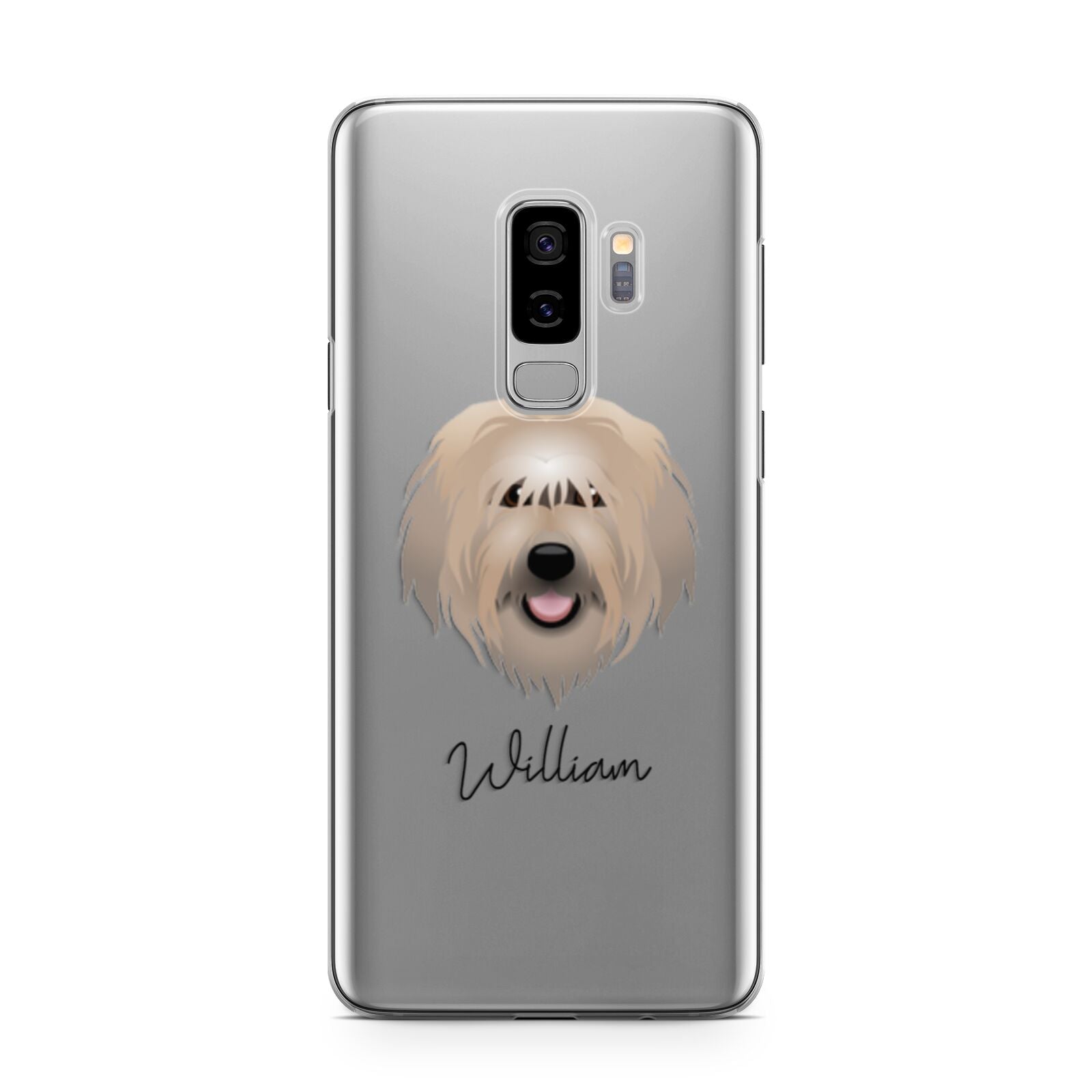 Catalan Sheepdog Personalised Samsung Galaxy S9 Plus Case on Silver phone