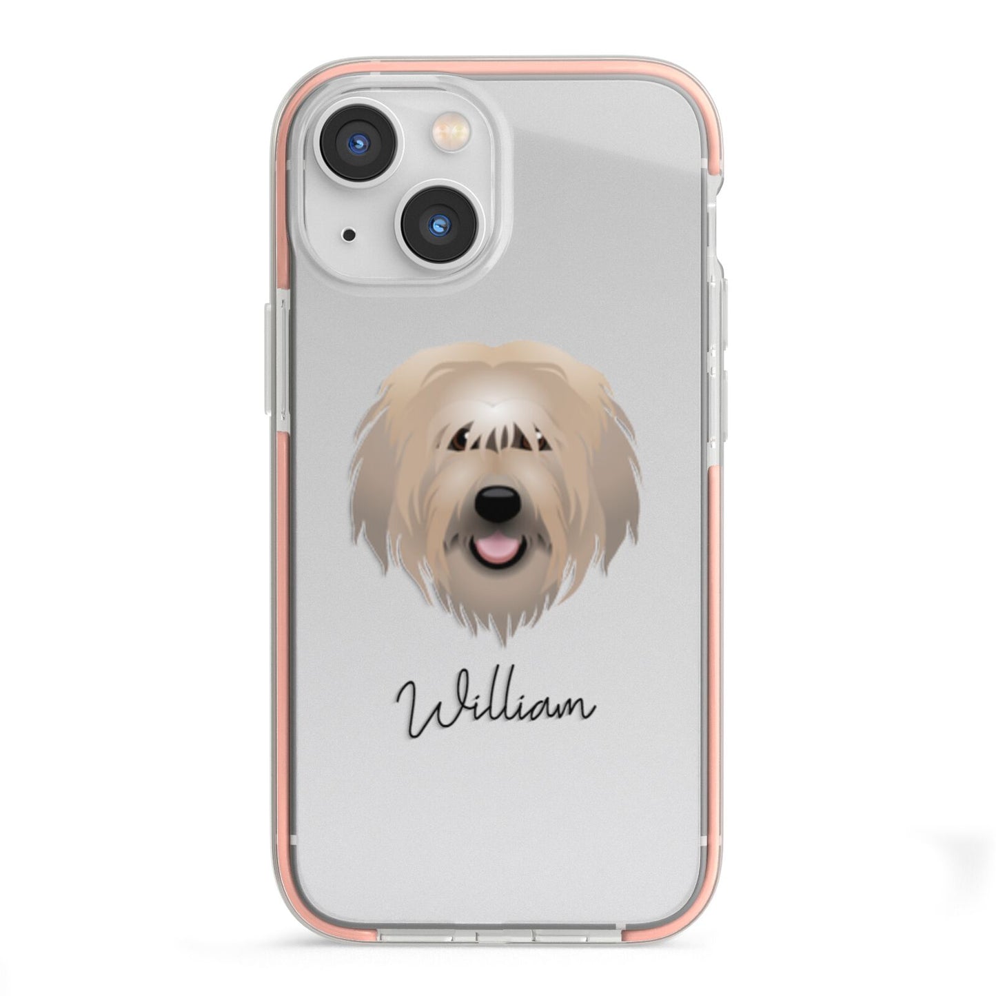 Catalan Sheepdog Personalised iPhone 13 Mini TPU Impact Case with Pink Edges