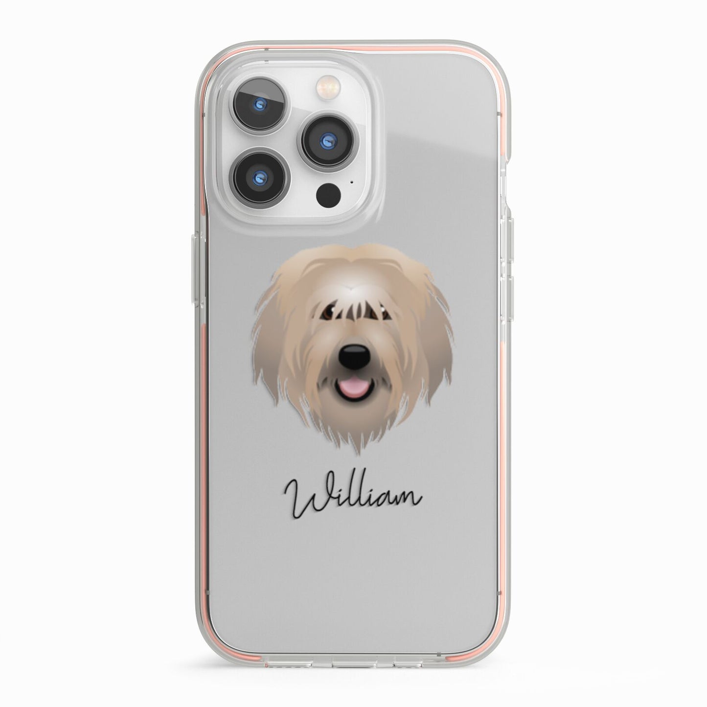 Catalan Sheepdog Personalised iPhone 13 Pro TPU Impact Case with Pink Edges