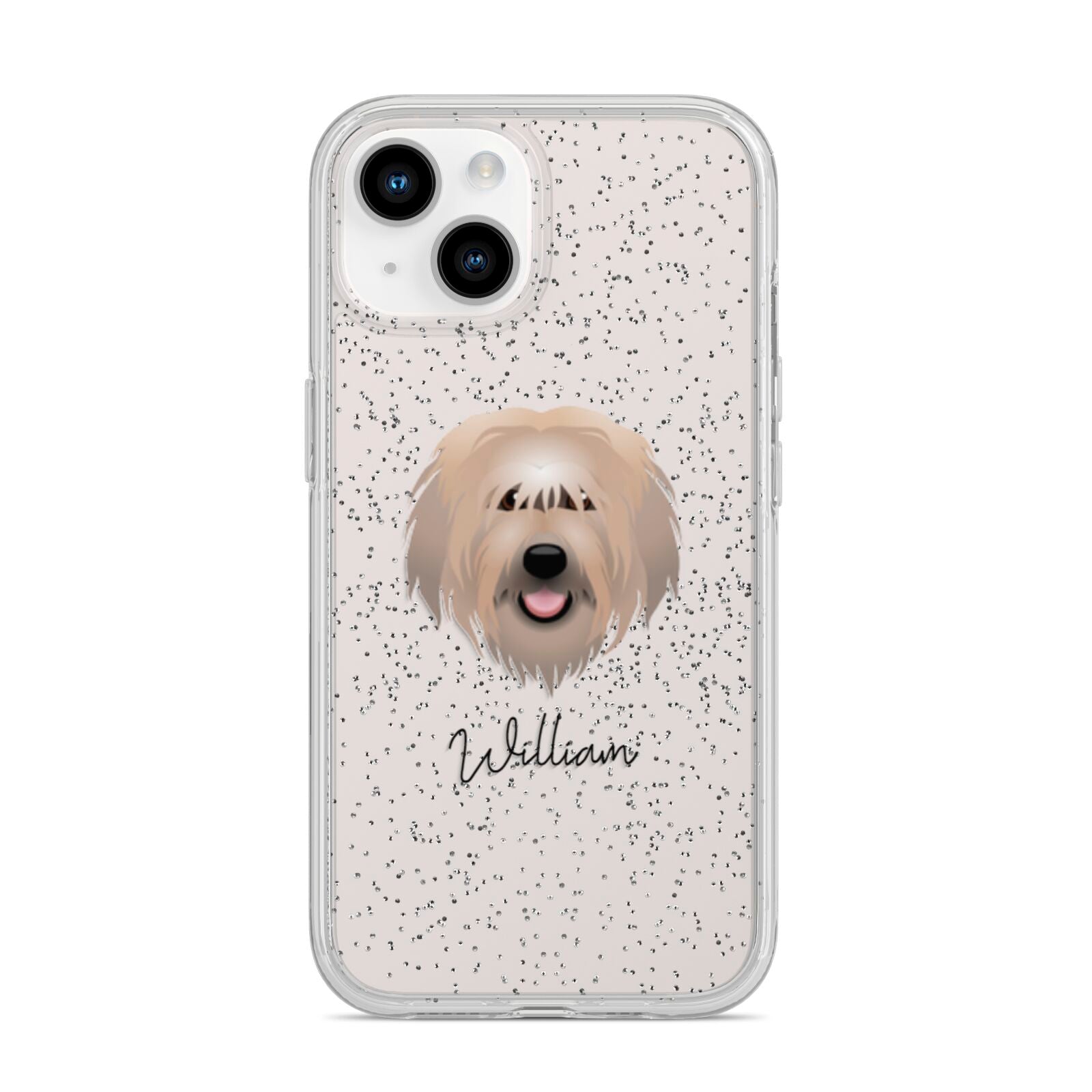 Catalan Sheepdog Personalised iPhone 14 Glitter Tough Case Starlight