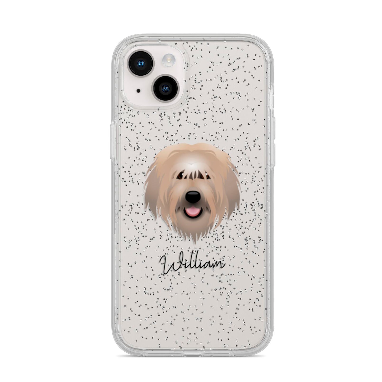 Catalan Sheepdog Personalised iPhone 14 Plus Glitter Tough Case Starlight