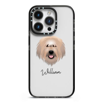 Catalan Sheepdog Personalised iPhone 14 Pro Black Impact Case on Silver phone