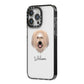 Catalan Sheepdog Personalised iPhone 14 Pro Max Black Impact Case Side Angle on Silver phone