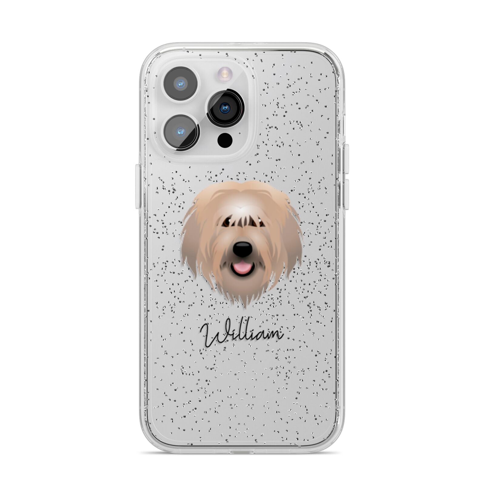 Catalan Sheepdog Personalised iPhone 14 Pro Max Glitter Tough Case Silver