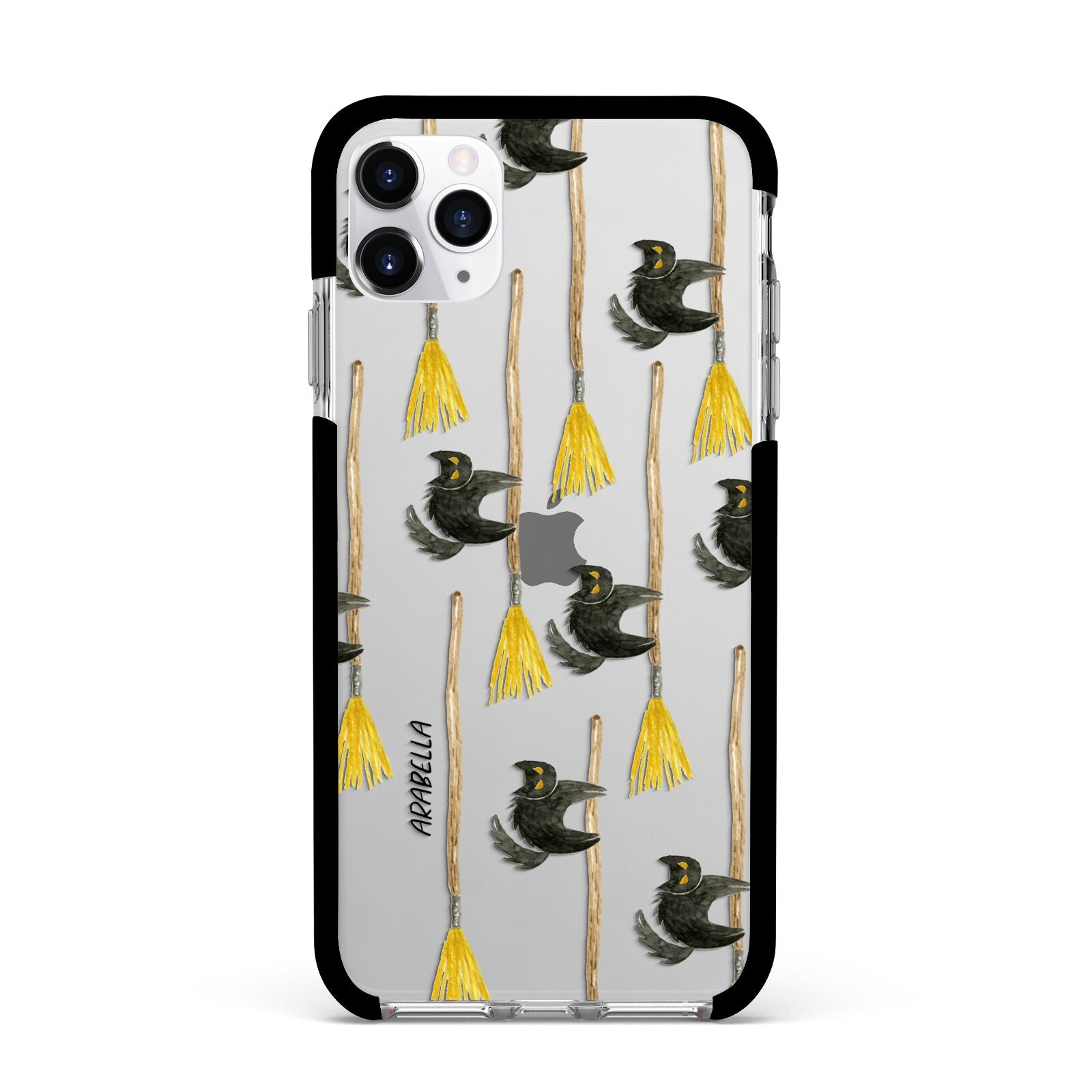 Cats on Broomsticks Halloween Apple iPhone 11 Pro Max in Silver with Black Impact Case