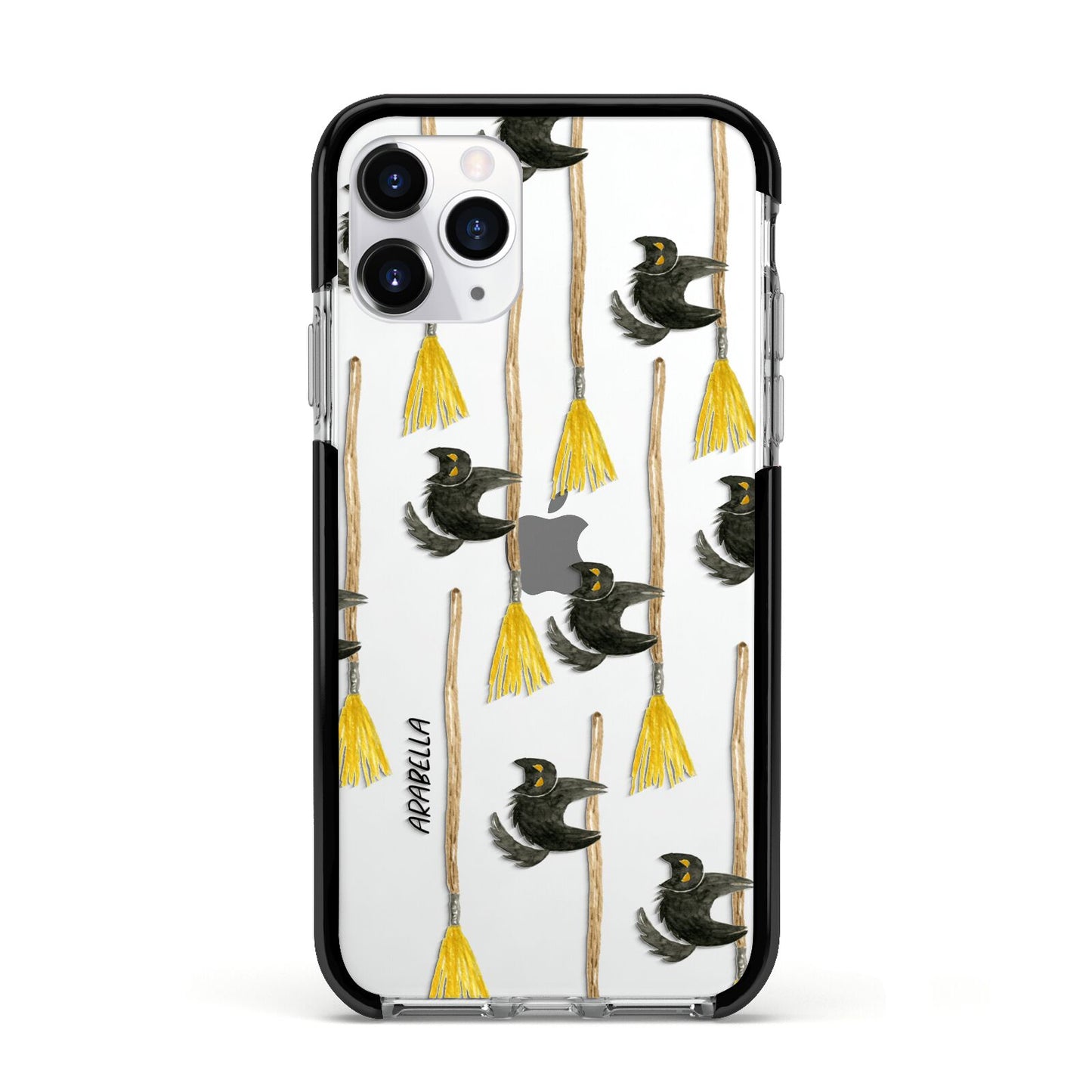 Cats on Broomsticks Halloween Apple iPhone 11 Pro in Silver with Black Impact Case