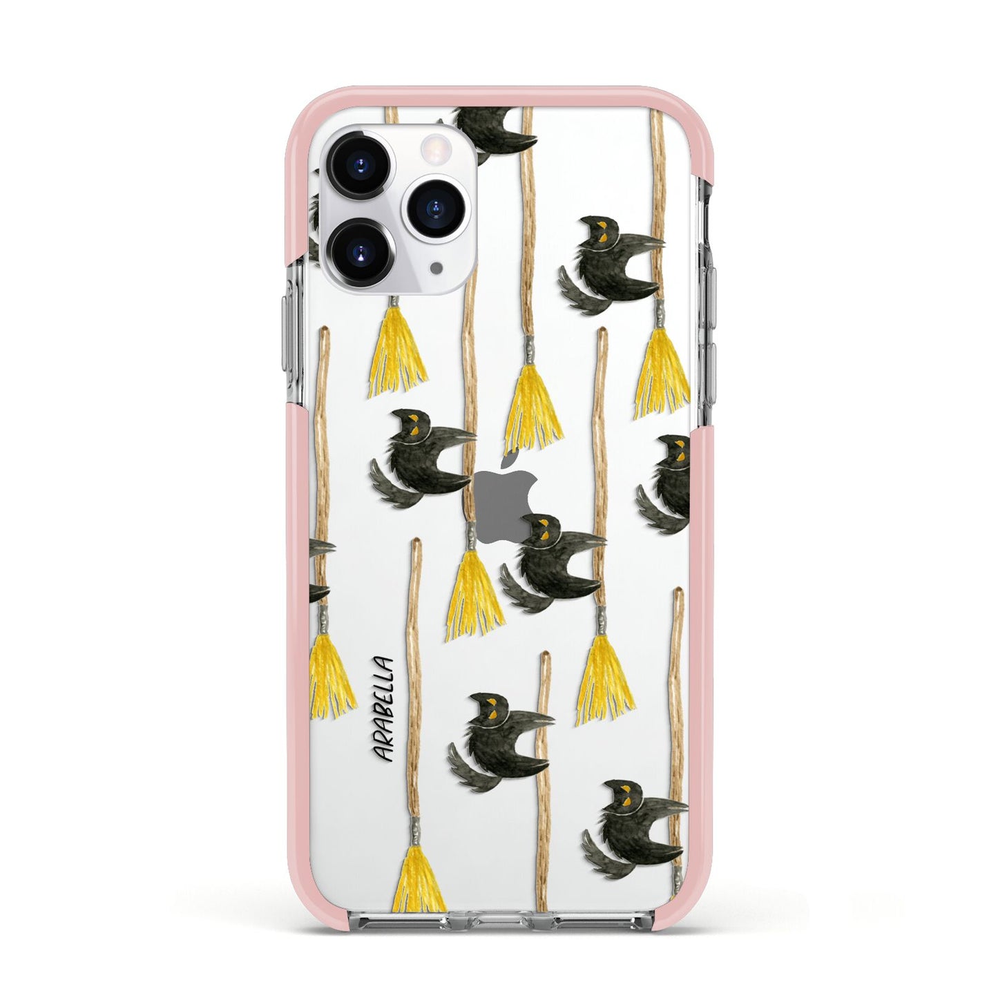 Cats on Broomsticks Halloween Apple iPhone 11 Pro in Silver with Pink Impact Case