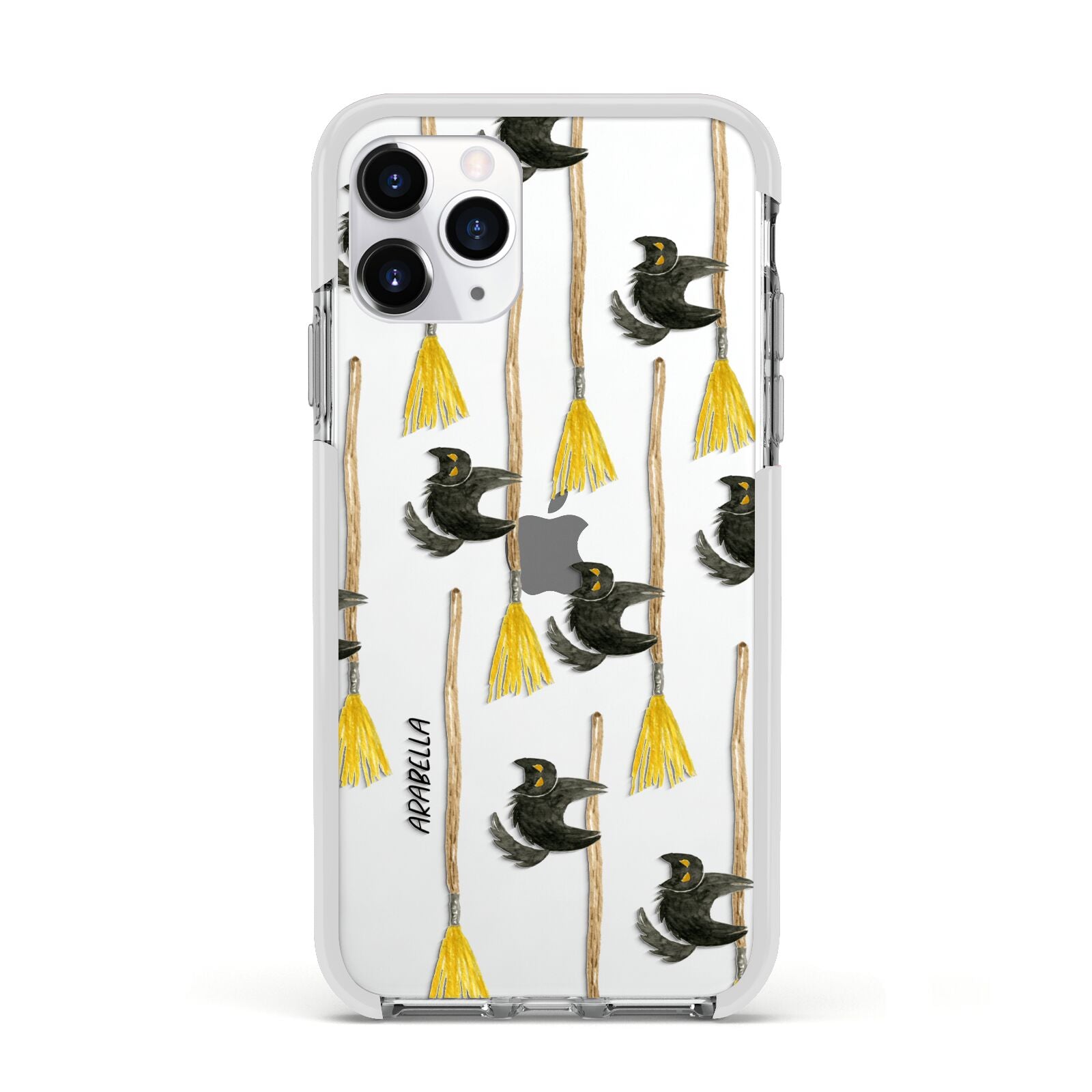 Cats on Broomsticks Halloween Apple iPhone 11 Pro in Silver with White Impact Case