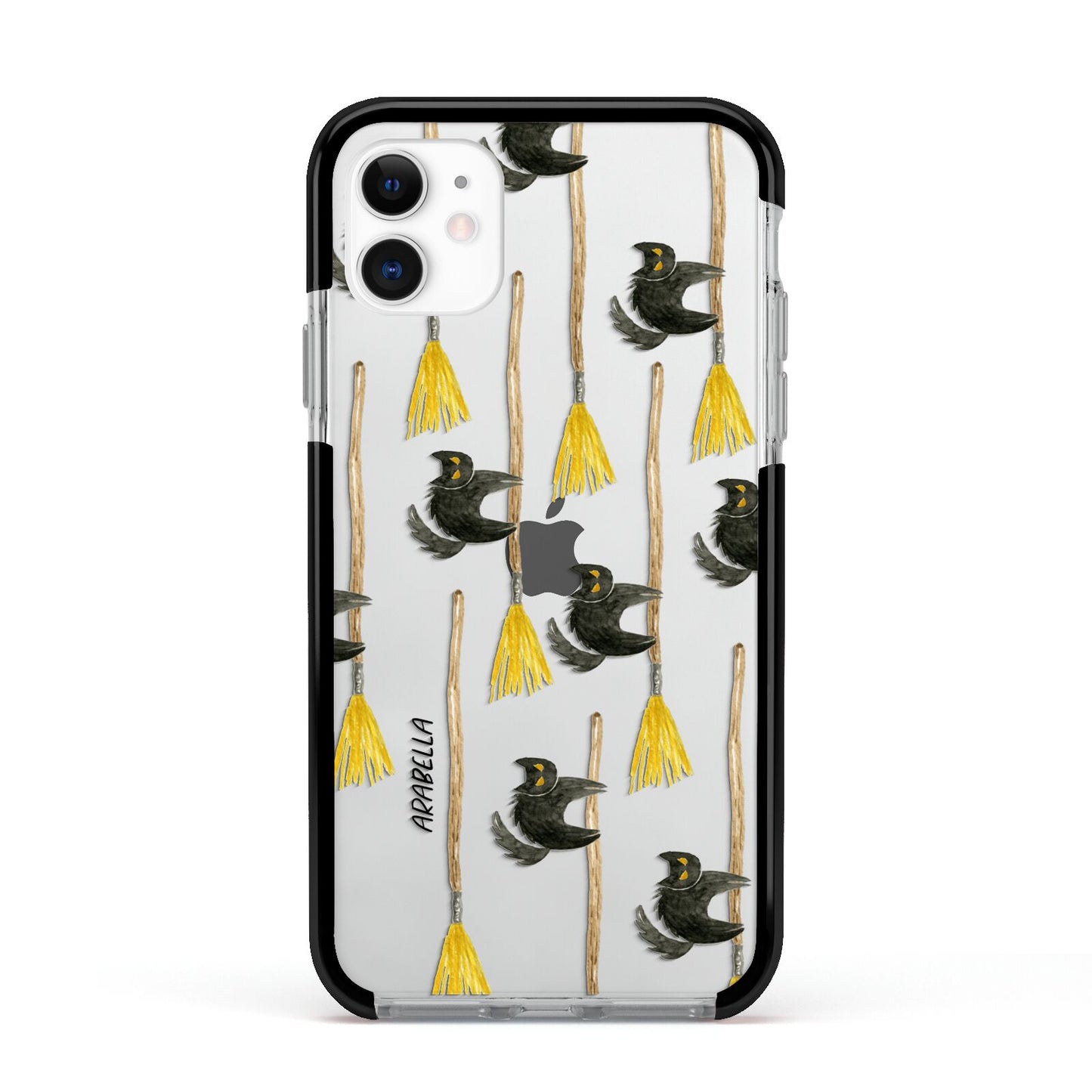 Cats on Broomsticks Halloween Apple iPhone 11 in White with Black Impact Case