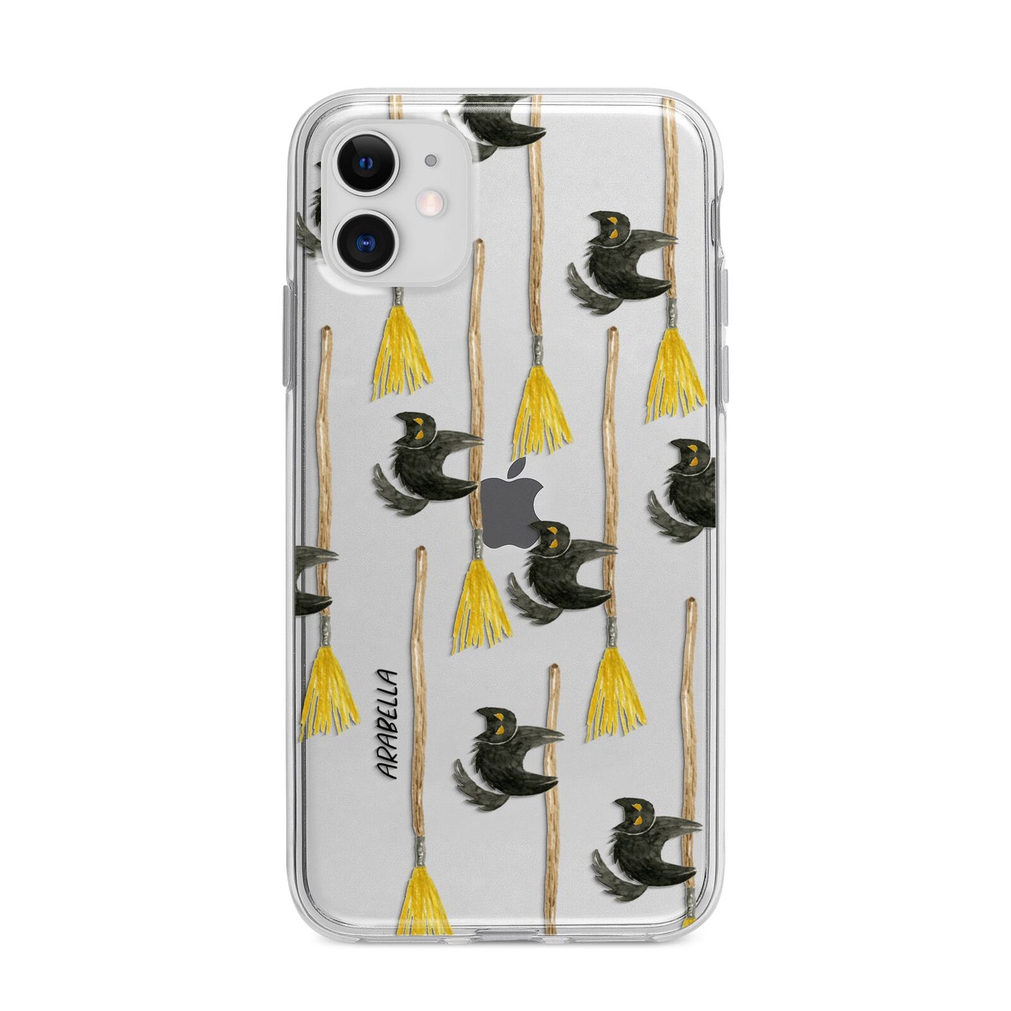 Cats on Broomsticks Halloween Apple iPhone 11 in White with Bumper Case