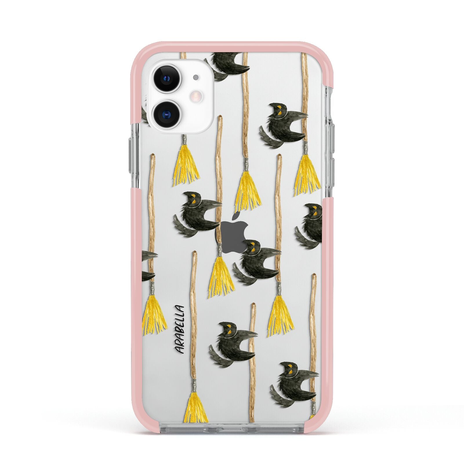 Cats on Broomsticks Halloween Apple iPhone 11 in White with Pink Impact Case