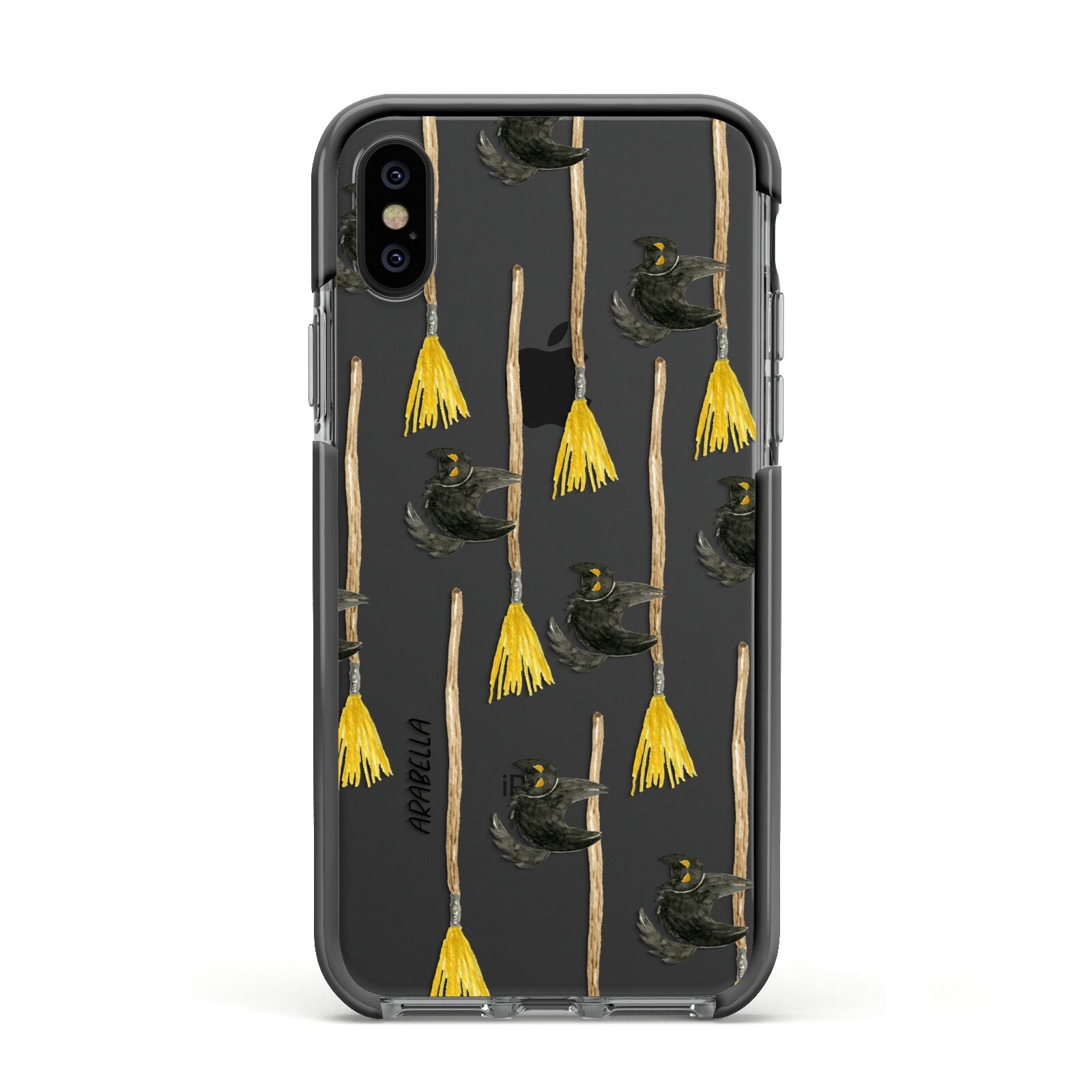 Cats on Broomsticks Halloween Apple iPhone Xs Impact Case Black Edge on Black Phone