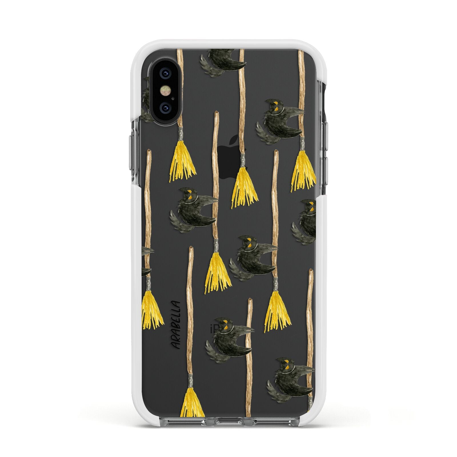 Cats on Broomsticks Halloween Apple iPhone Xs Impact Case White Edge on Black Phone