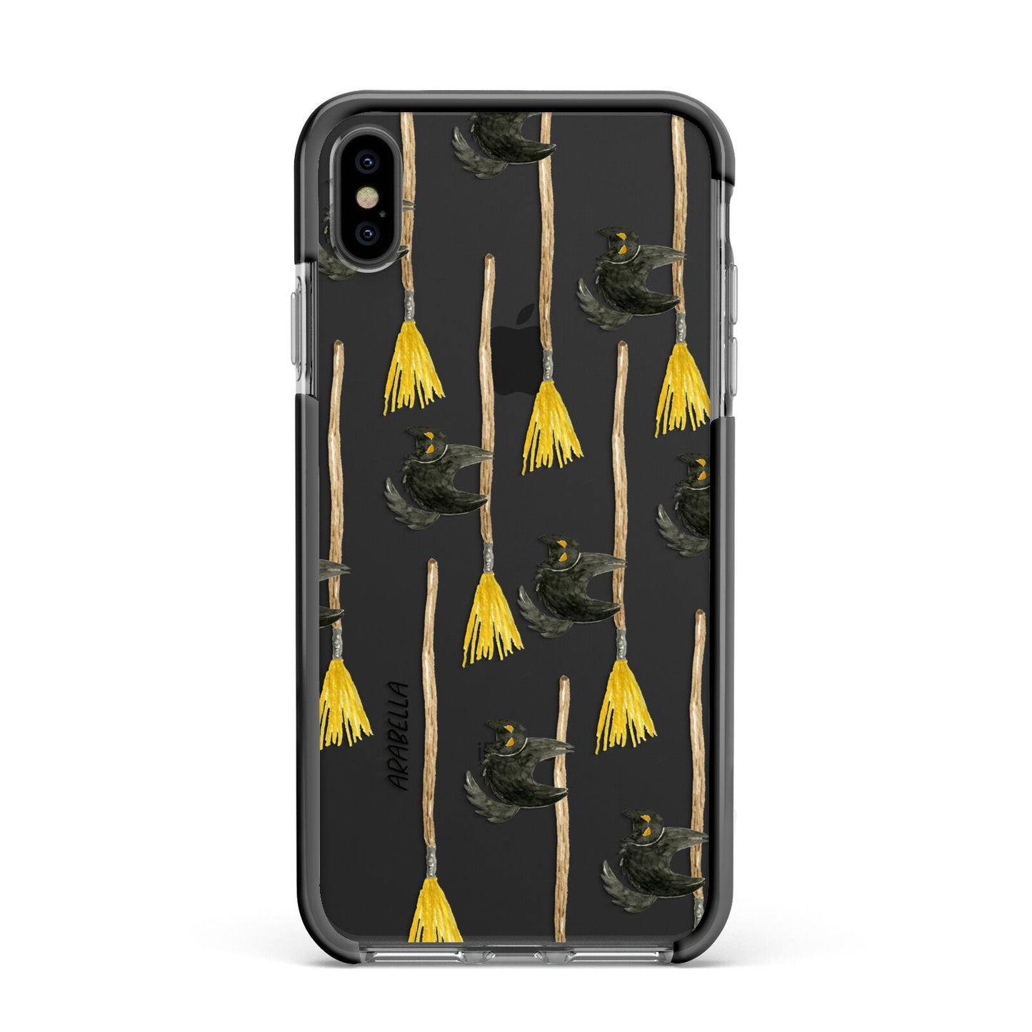 Cats on Broomsticks Halloween Apple iPhone Xs Max Impact Case Black Edge on Black Phone