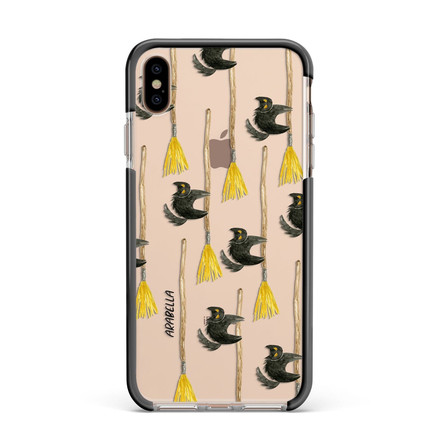 Cats on Broomsticks Halloween Apple iPhone Xs Max Impact Case Black Edge on Gold Phone