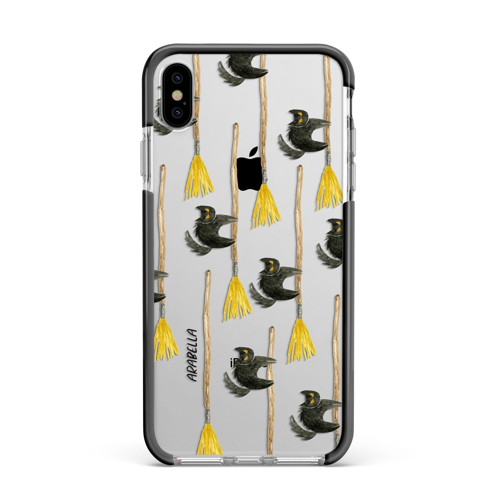 Cats on Broomsticks Halloween Apple iPhone Xs Max Impact Case Black Edge on Silver Phone