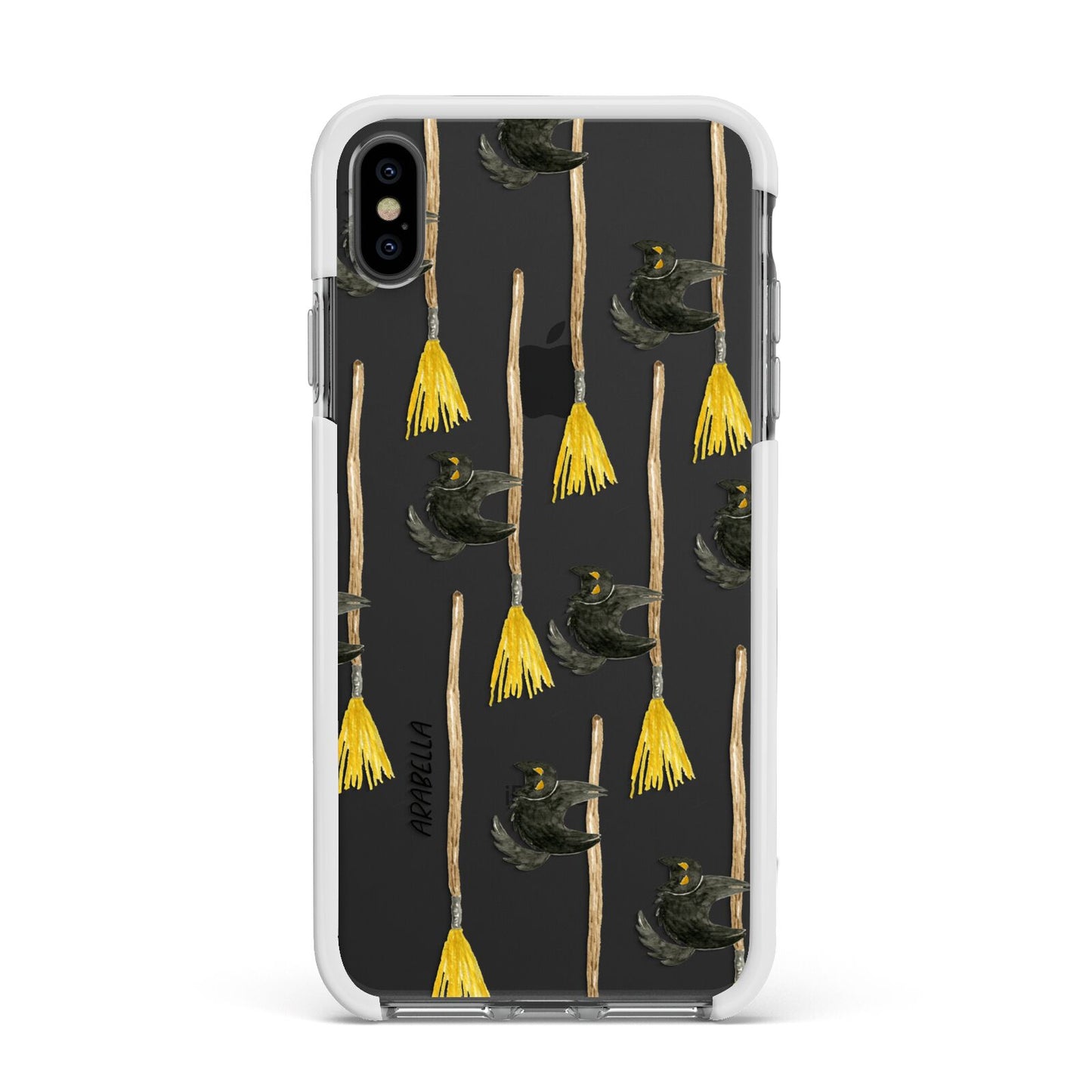 Cats on Broomsticks Halloween Apple iPhone Xs Max Impact Case White Edge on Black Phone