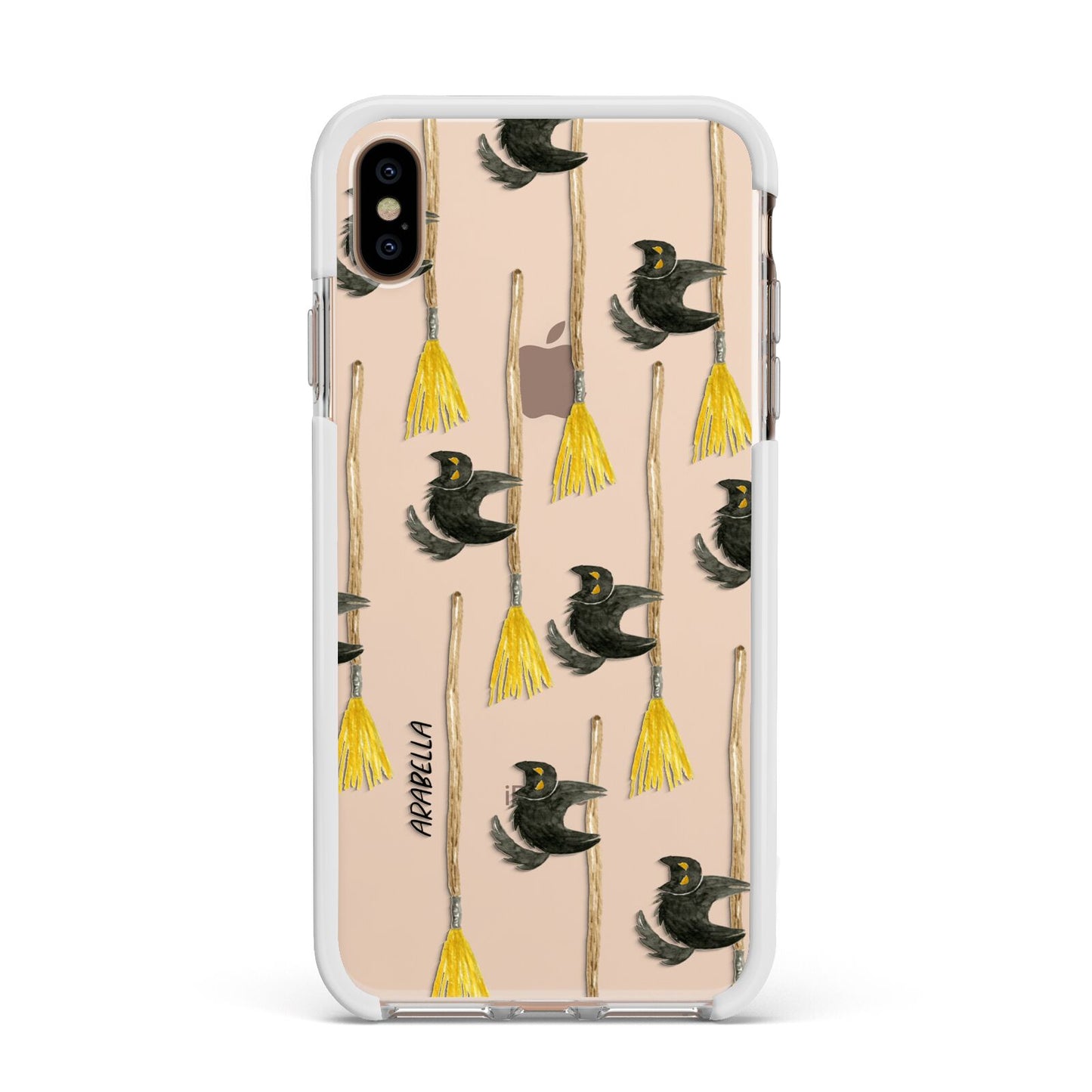 Cats on Broomsticks Halloween Apple iPhone Xs Max Impact Case White Edge on Gold Phone