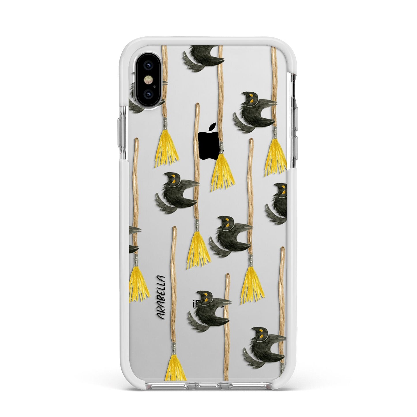 Cats on Broomsticks Halloween Apple iPhone Xs Max Impact Case White Edge on Silver Phone