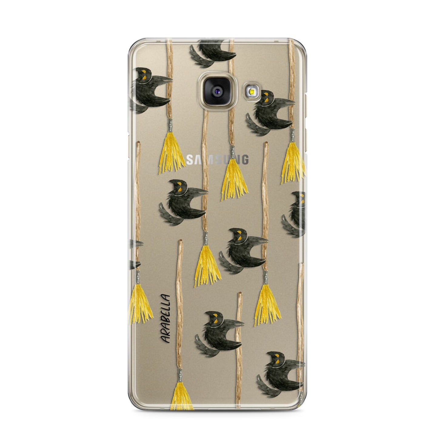 Cats on Broomsticks Halloween Samsung Galaxy A3 2016 Case on gold phone