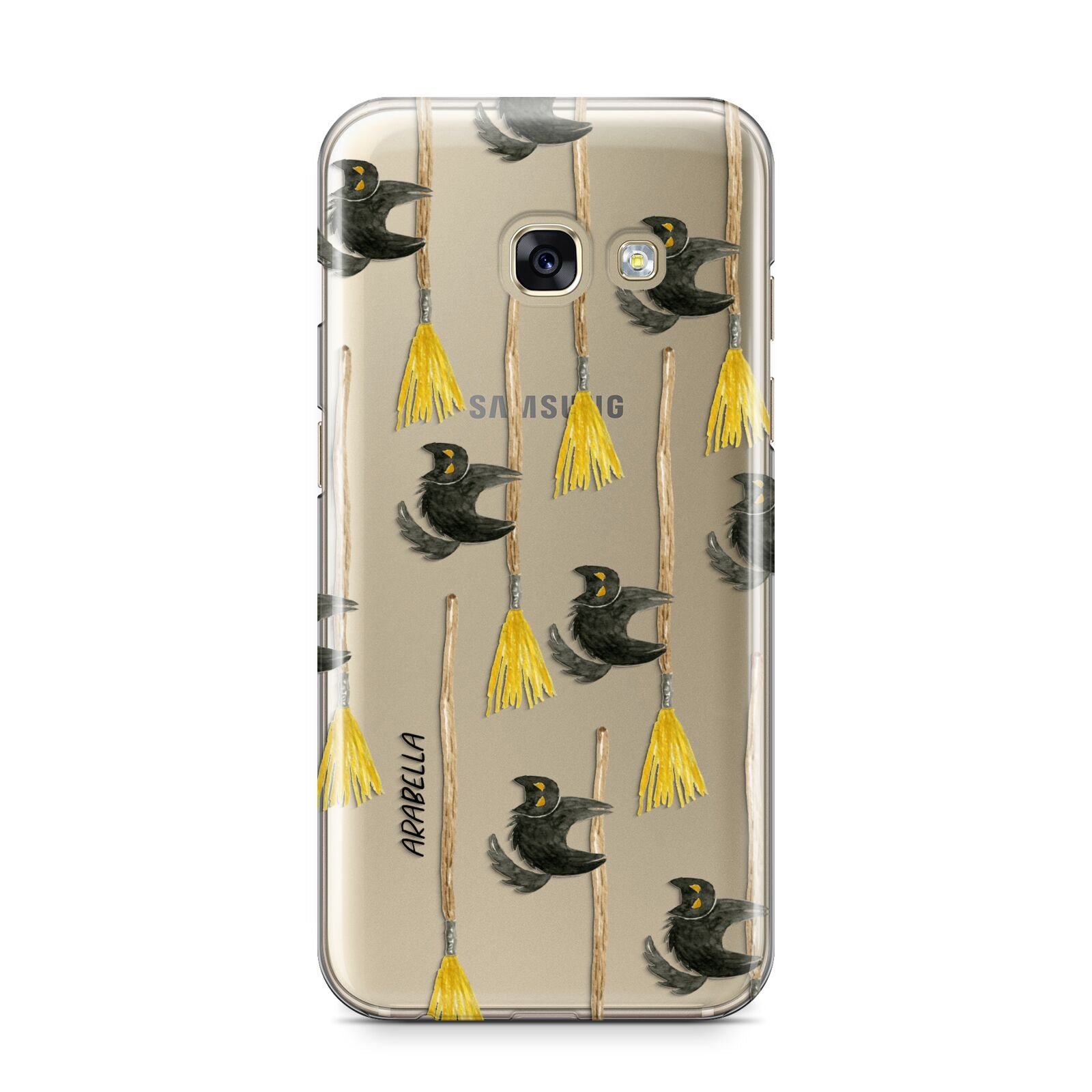 Cats on Broomsticks Halloween Samsung Galaxy A3 2017 Case on gold phone