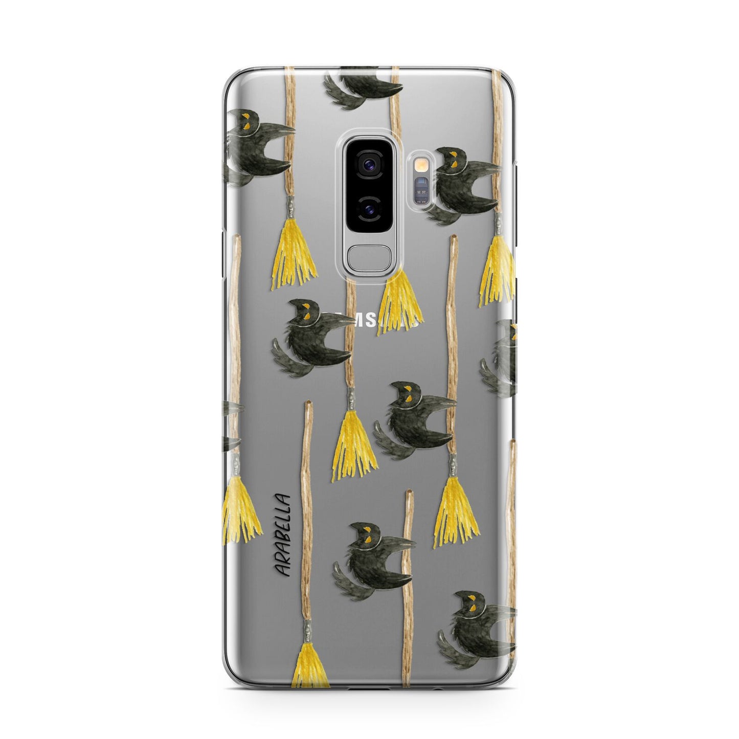 Cats on Broomsticks Halloween Samsung Galaxy S9 Plus Case on Silver phone