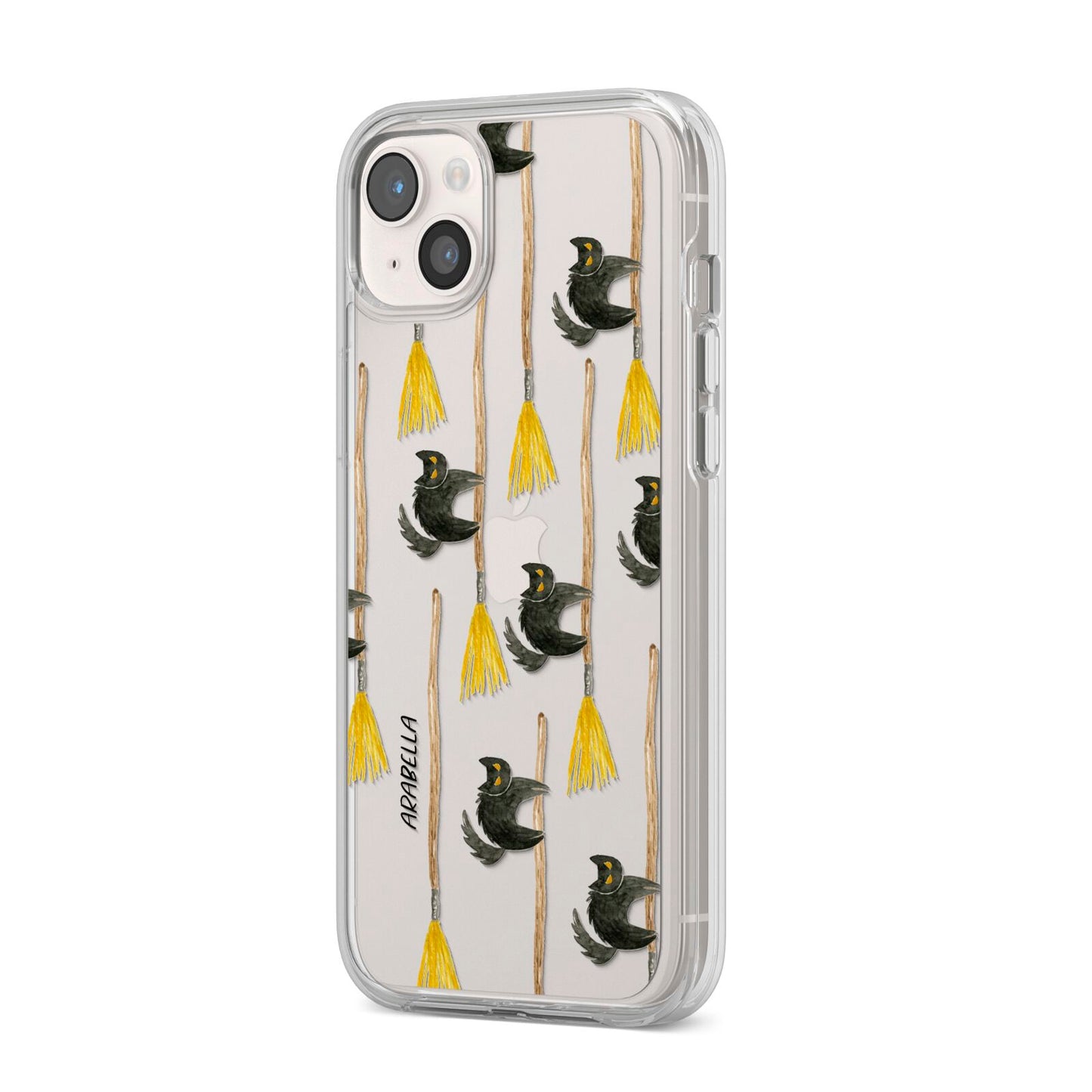 Cats on Broomsticks Halloween iPhone 14 Plus Clear Tough Case Starlight Angled Image