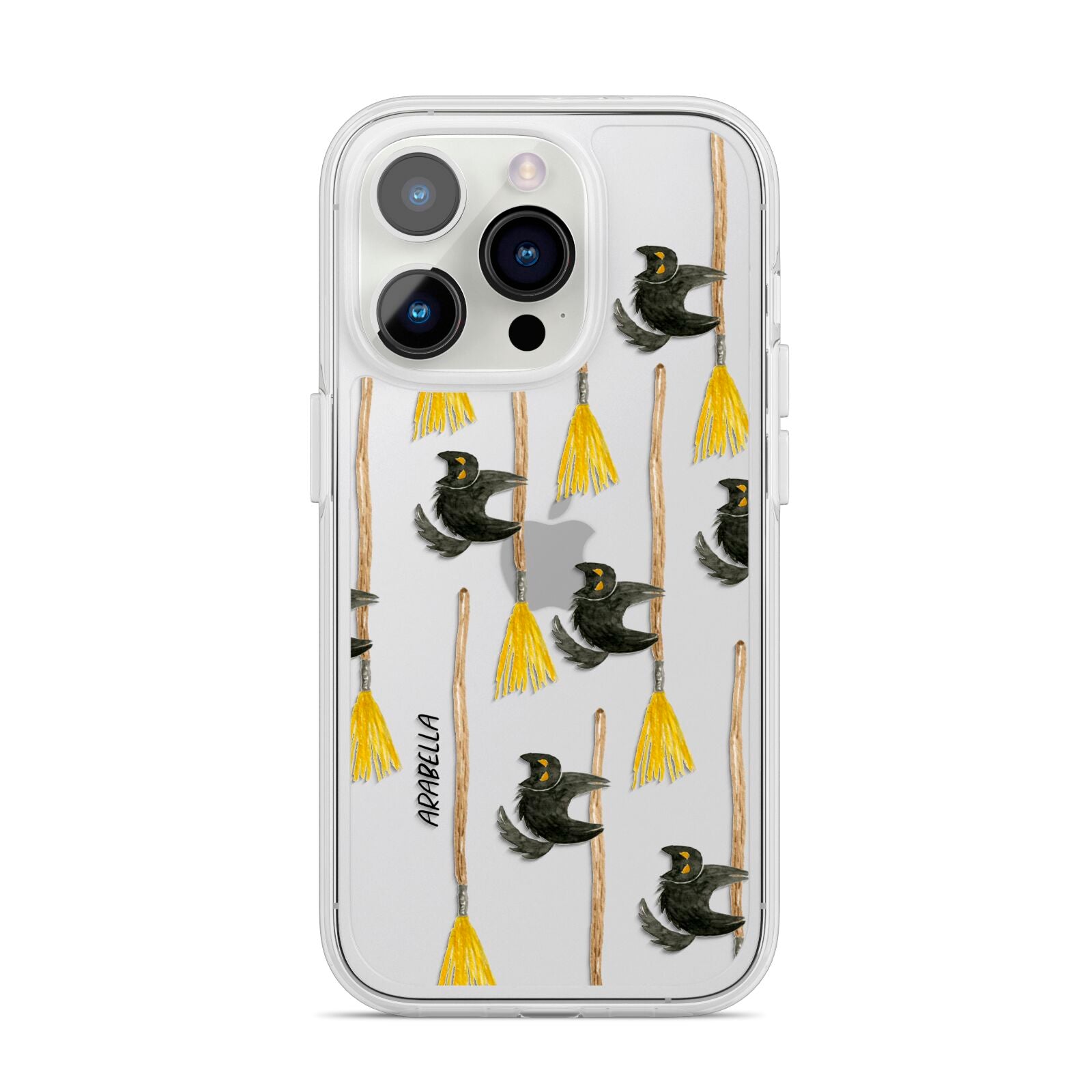 Cats on Broomsticks Halloween iPhone 14 Pro Clear Tough Case Silver