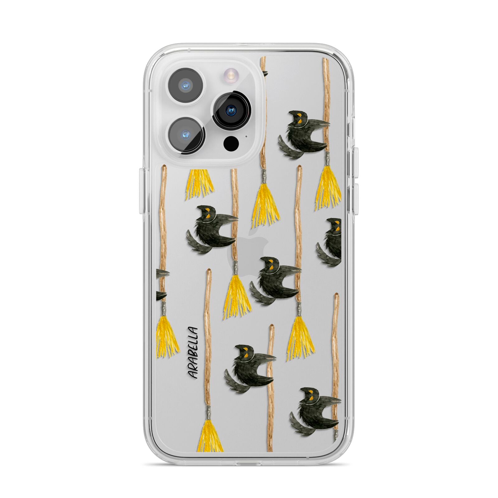 Cats on Broomsticks Halloween iPhone 14 Pro Max Clear Tough Case Silver