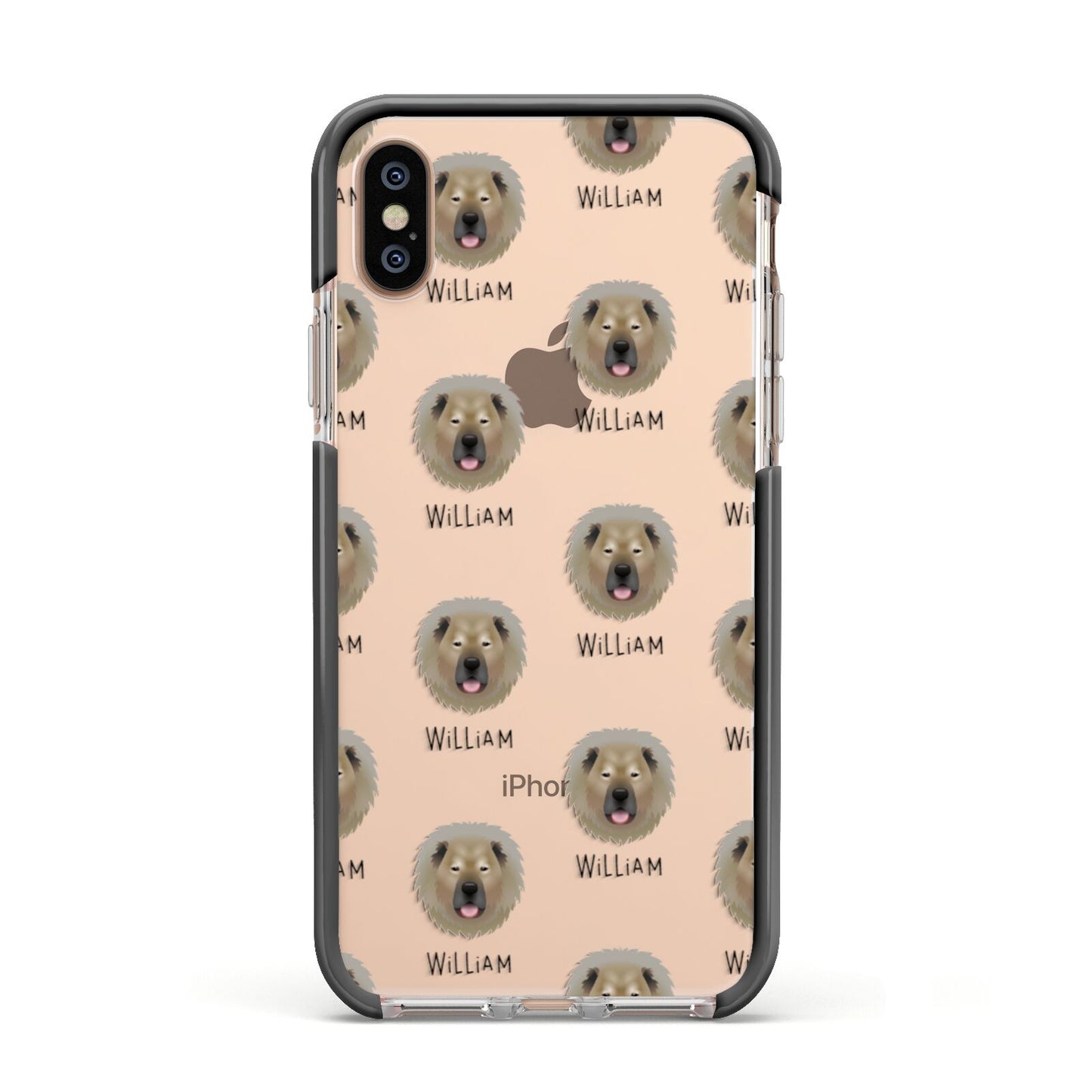 Causasian Shepherd Icon with Name Apple iPhone Xs Impact Case Black Edge on Gold Phone