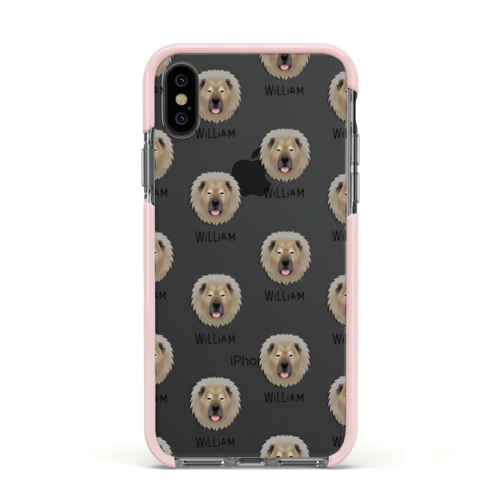 Causasian Shepherd Icon with Name Apple iPhone Xs Impact Case Pink Edge on Black Phone