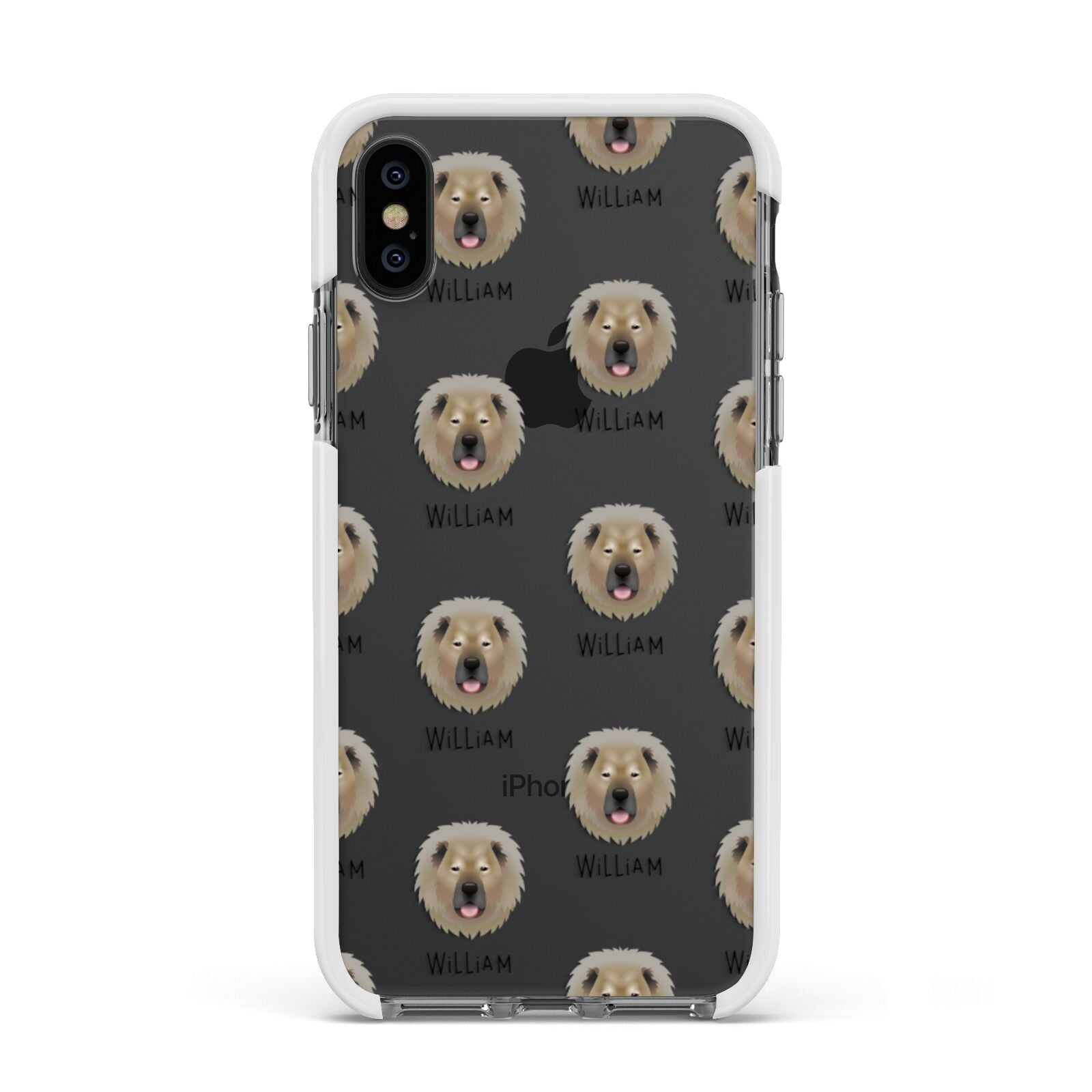 Causasian Shepherd Icon with Name Apple iPhone Xs Impact Case White Edge on Black Phone