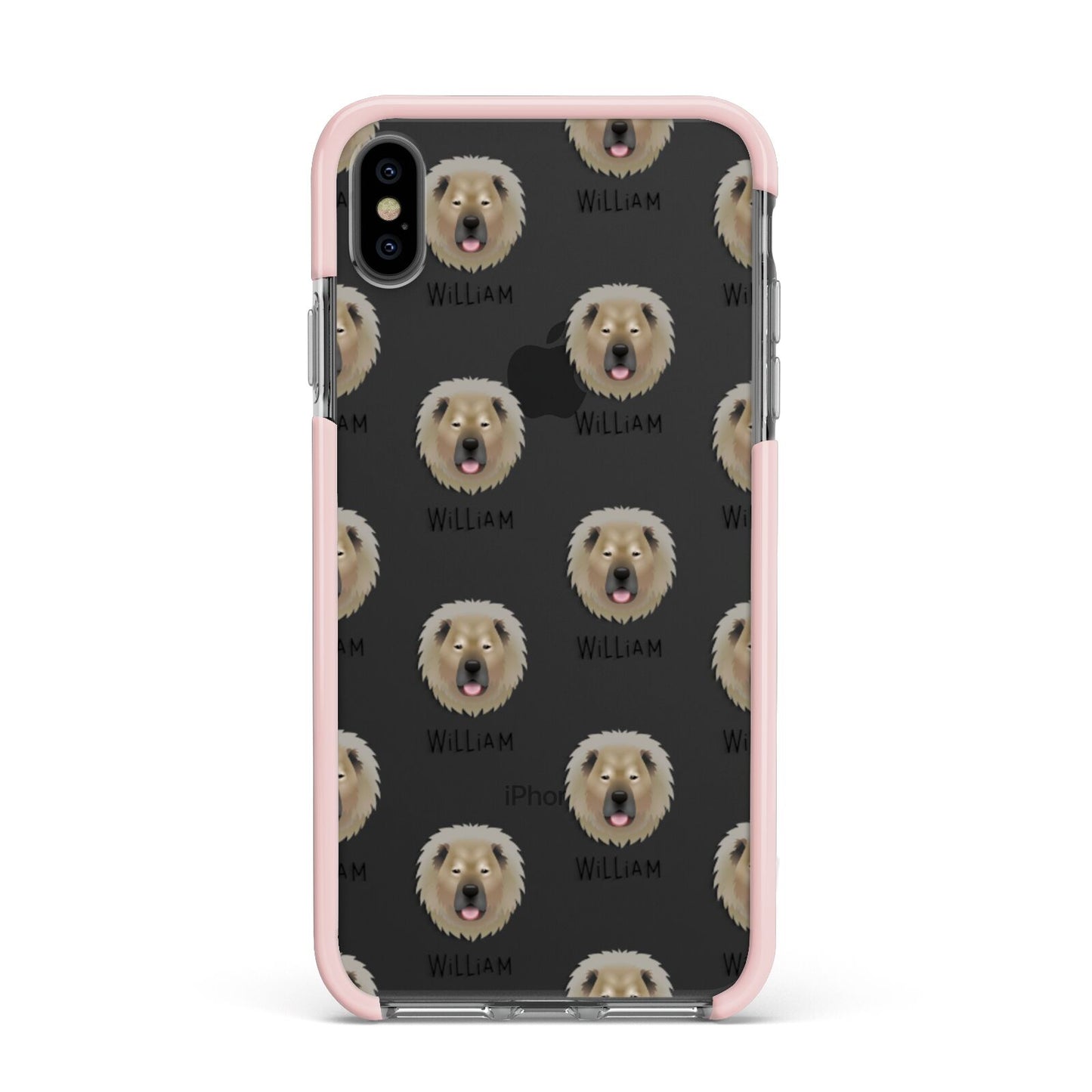 Causasian Shepherd Icon with Name Apple iPhone Xs Max Impact Case Pink Edge on Black Phone