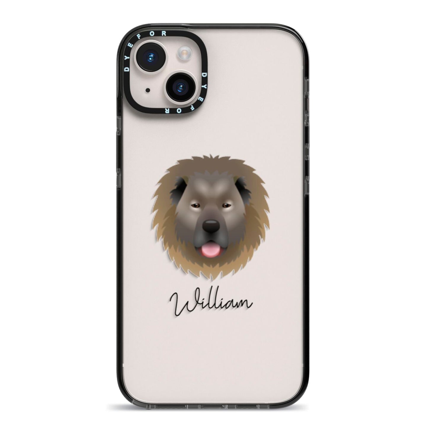 Causasian Shepherd Personalised iPhone 14 Plus Black Impact Case on Silver phone