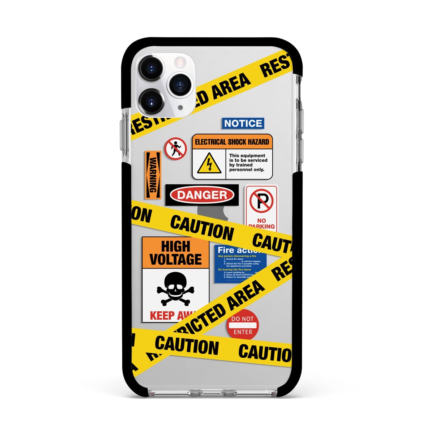 Caution Stickers Apple iPhone 11 Pro Max in Silver with Black Impact Case