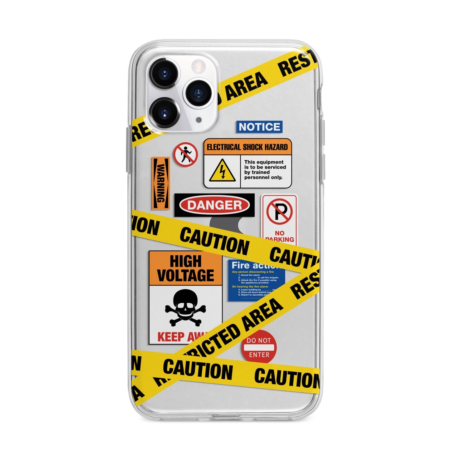 Caution Stickers Apple iPhone 11 Pro Max in Silver with Bumper Case