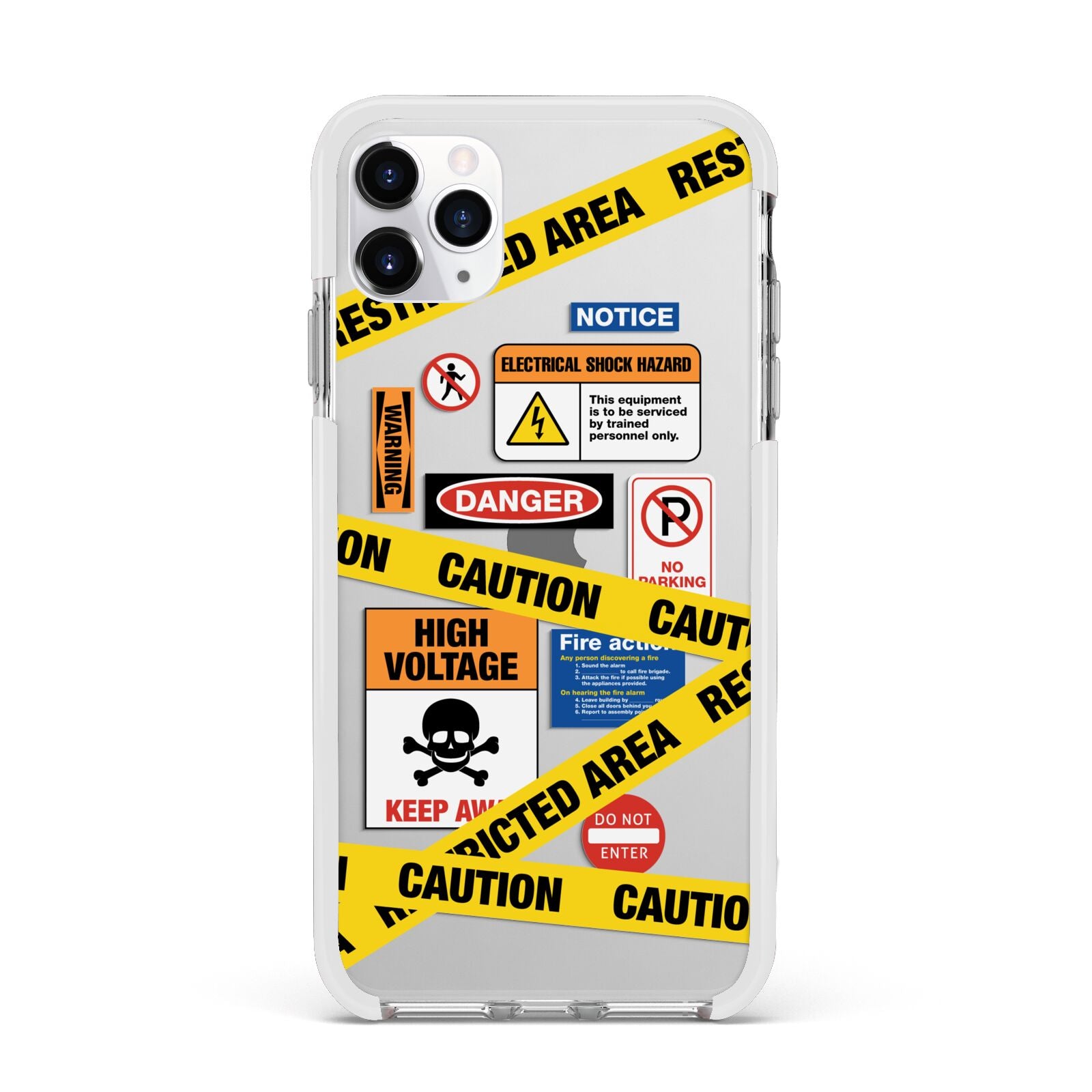 Caution Stickers Apple iPhone 11 Pro Max in Silver with White Impact Case