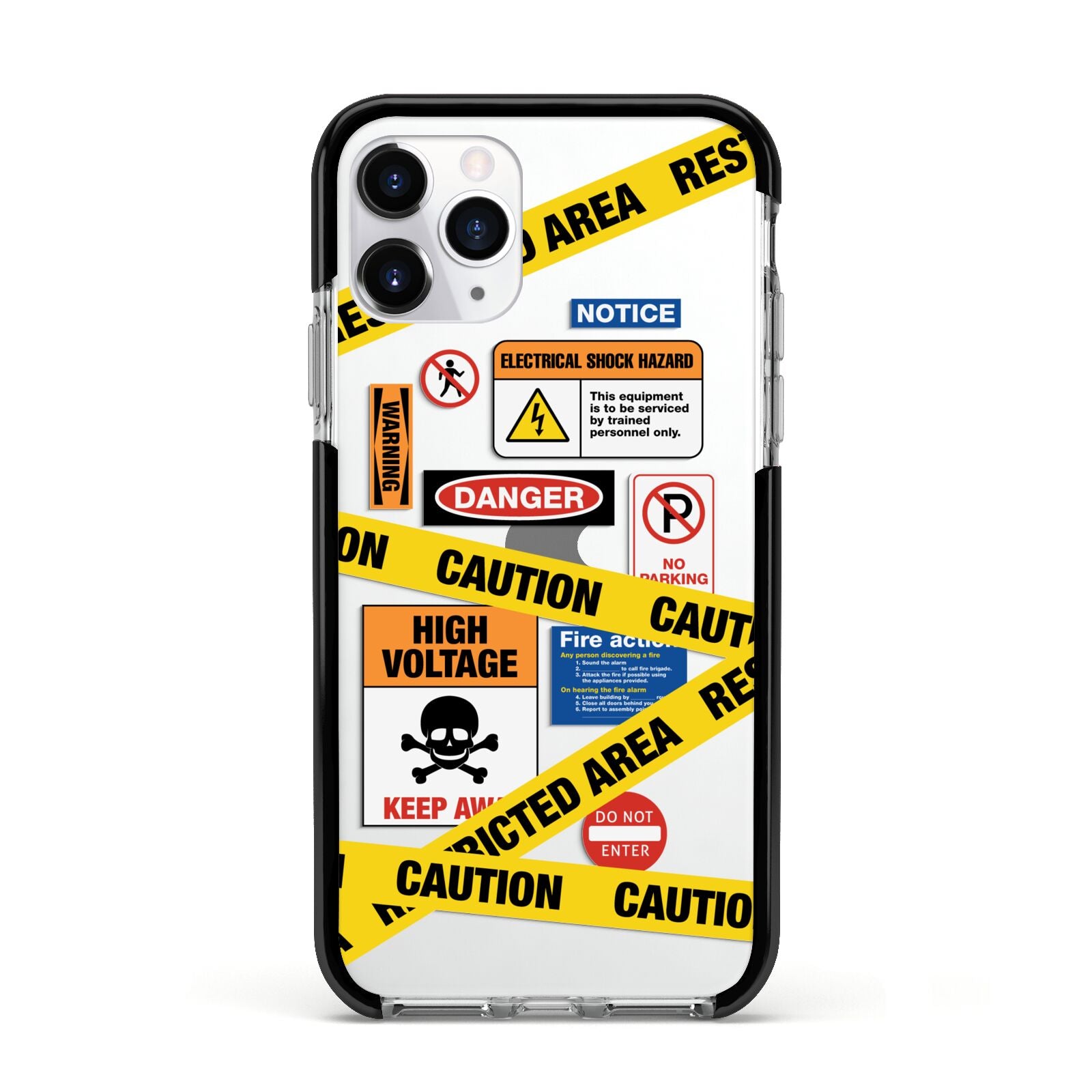 Caution Stickers Apple iPhone 11 Pro in Silver with Black Impact Case