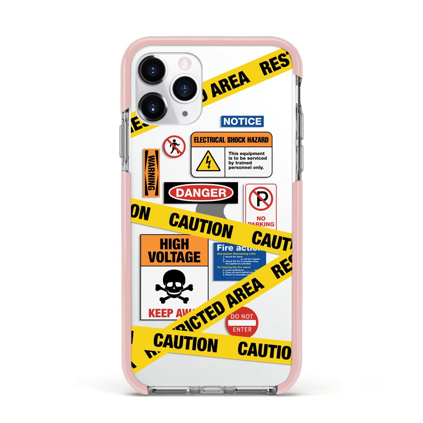 Caution Stickers Apple iPhone 11 Pro in Silver with Pink Impact Case