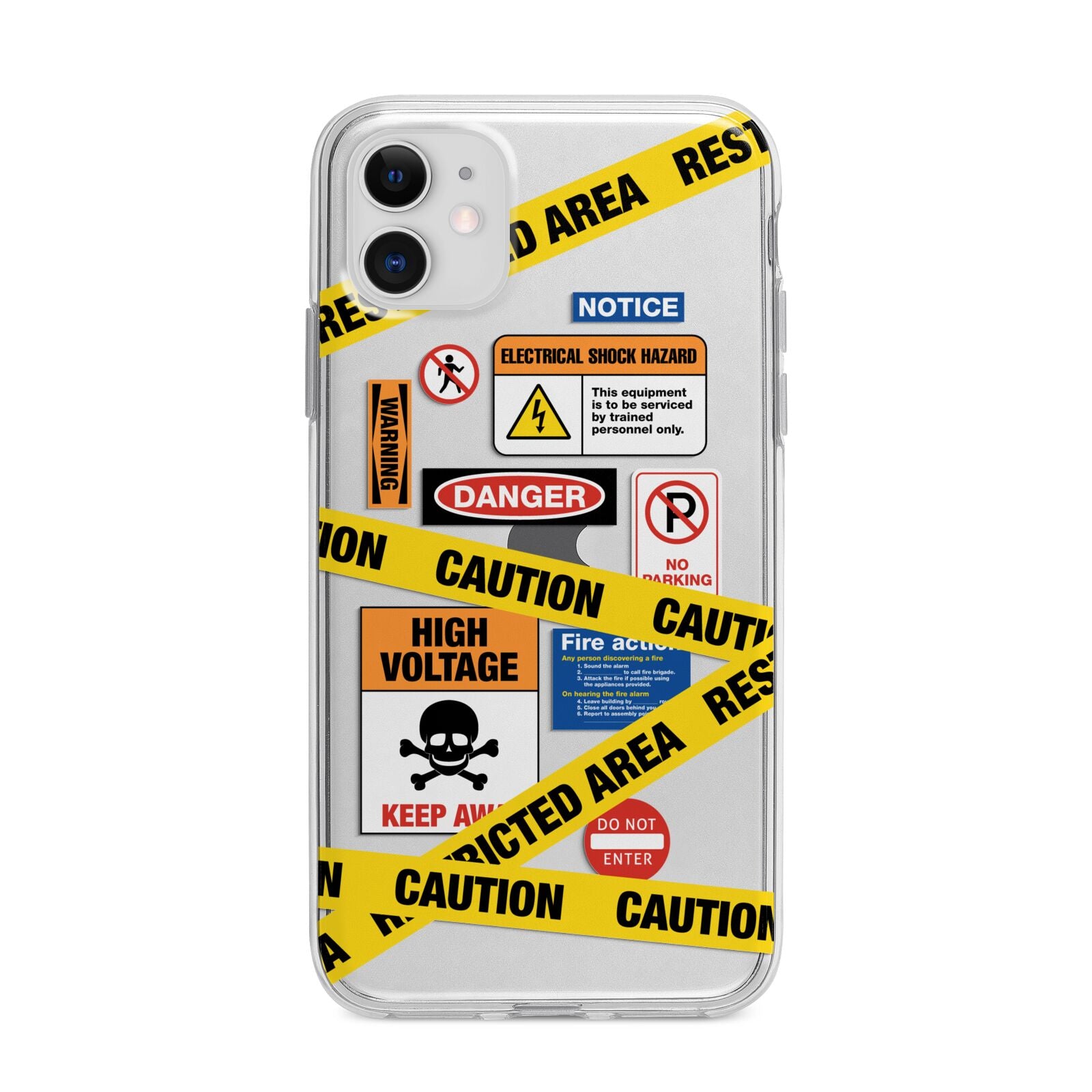 Caution Stickers Apple iPhone 11 in White with Bumper Case