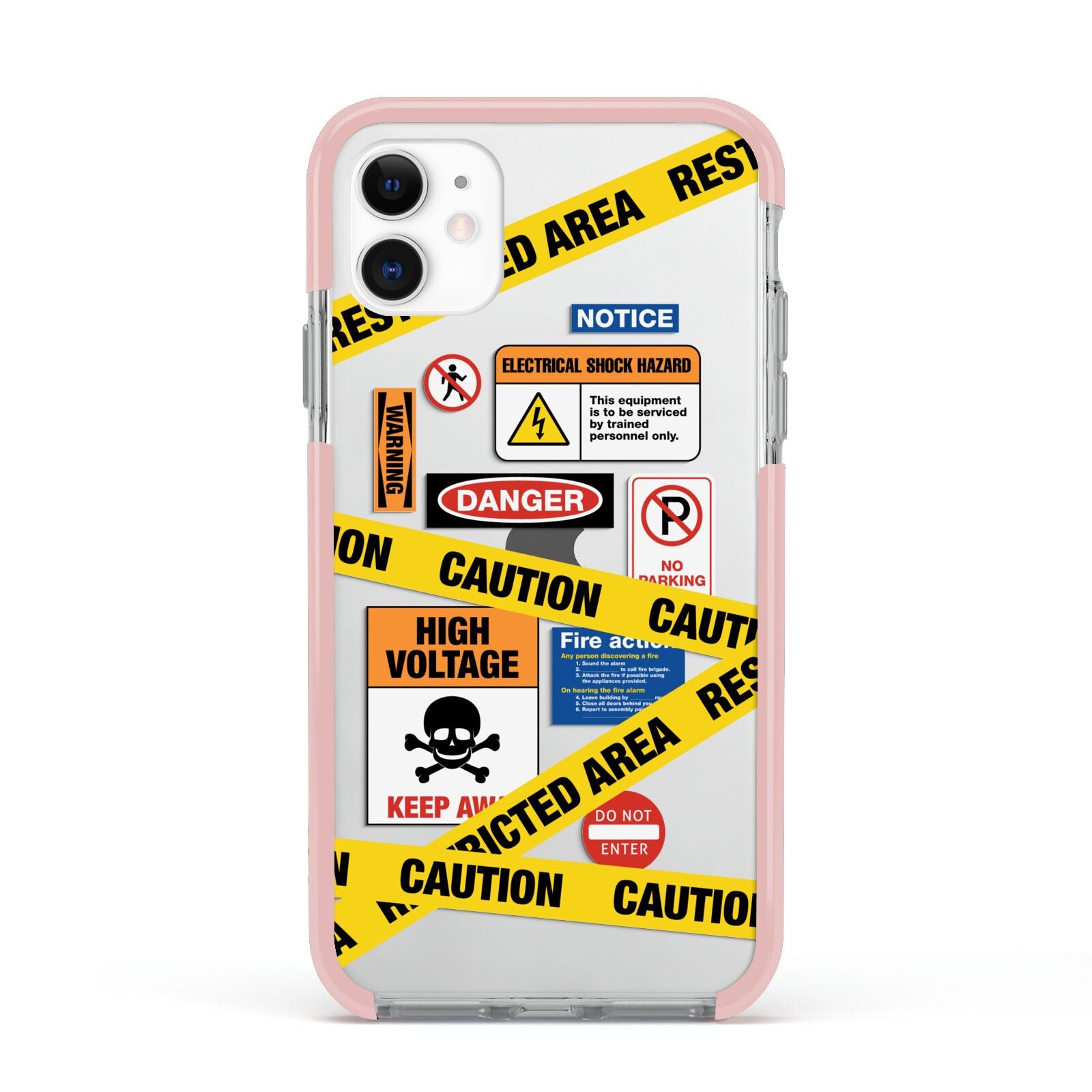 Caution Stickers Apple iPhone 11 in White with Pink Impact Case