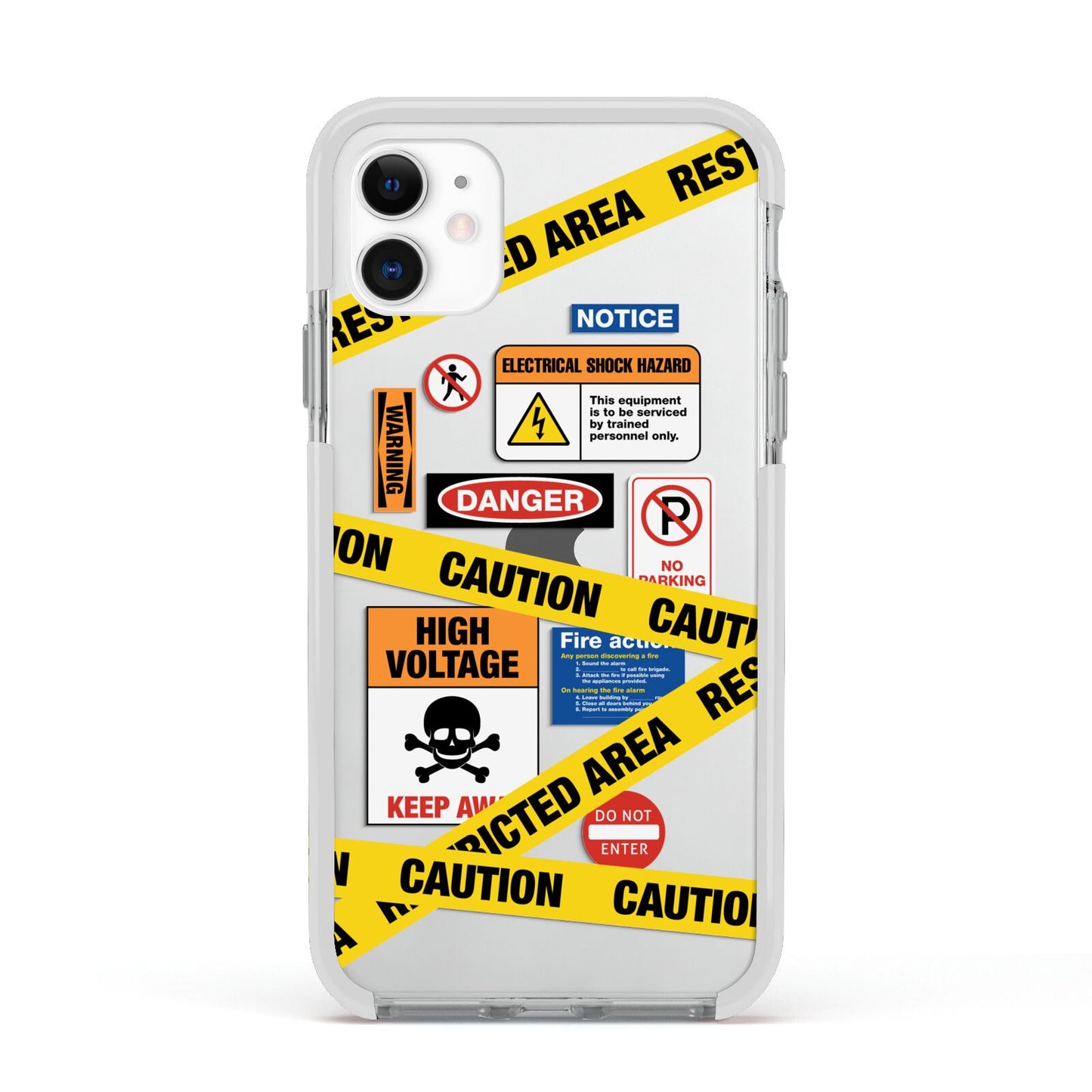 Caution Stickers Apple iPhone 11 in White with White Impact Case