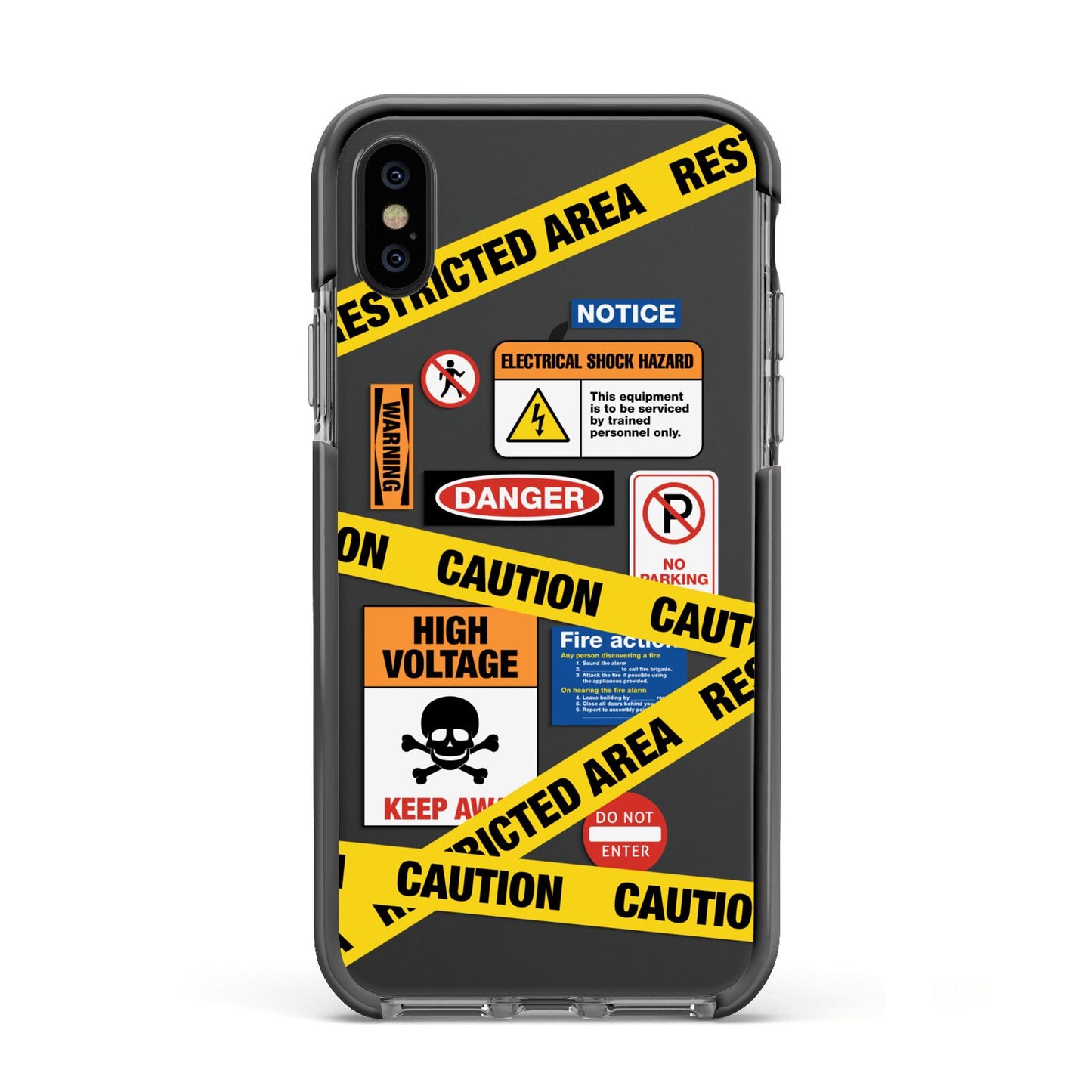 Caution Stickers Apple iPhone Xs Impact Case Black Edge on Black Phone