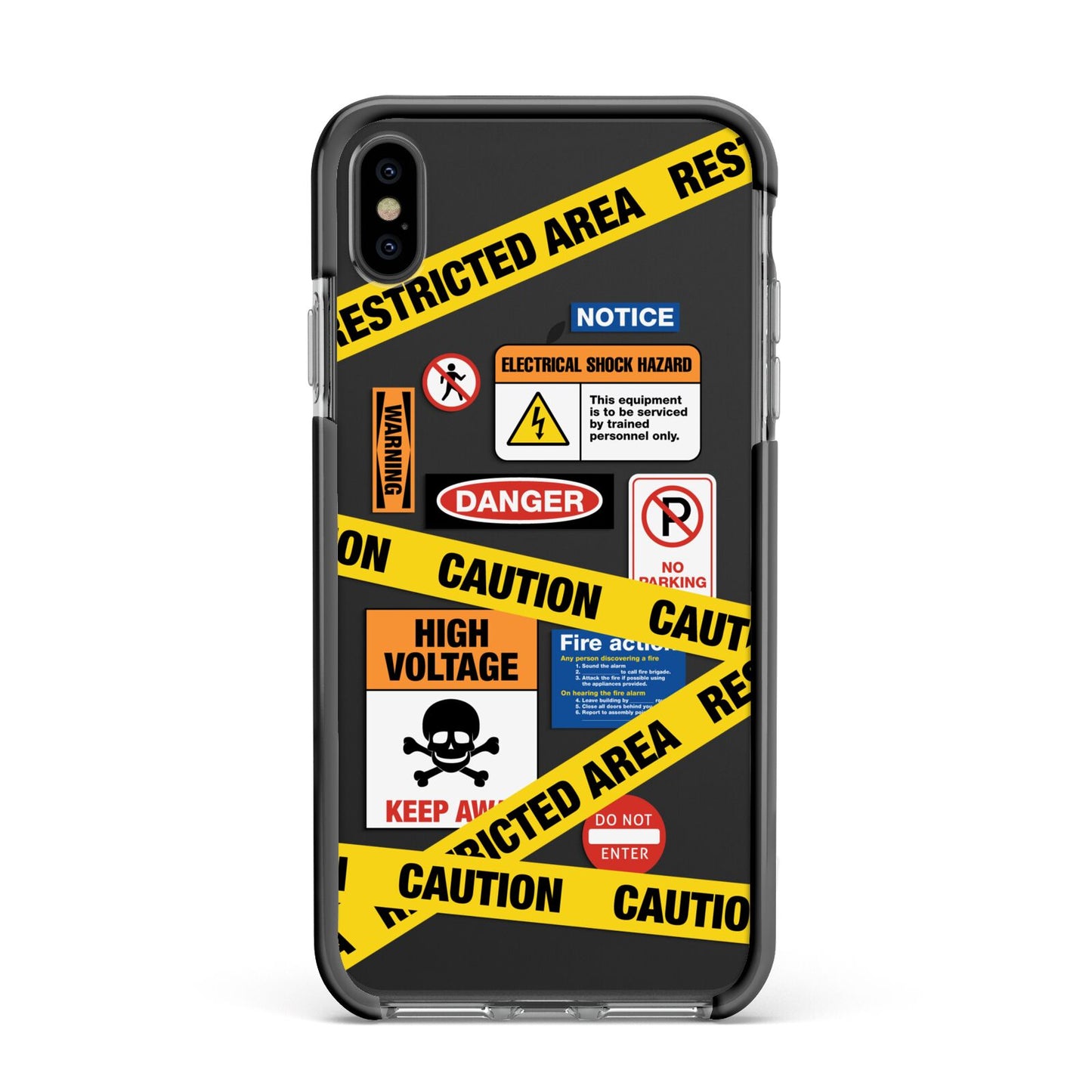 Caution Stickers Apple iPhone Xs Max Impact Case Black Edge on Black Phone