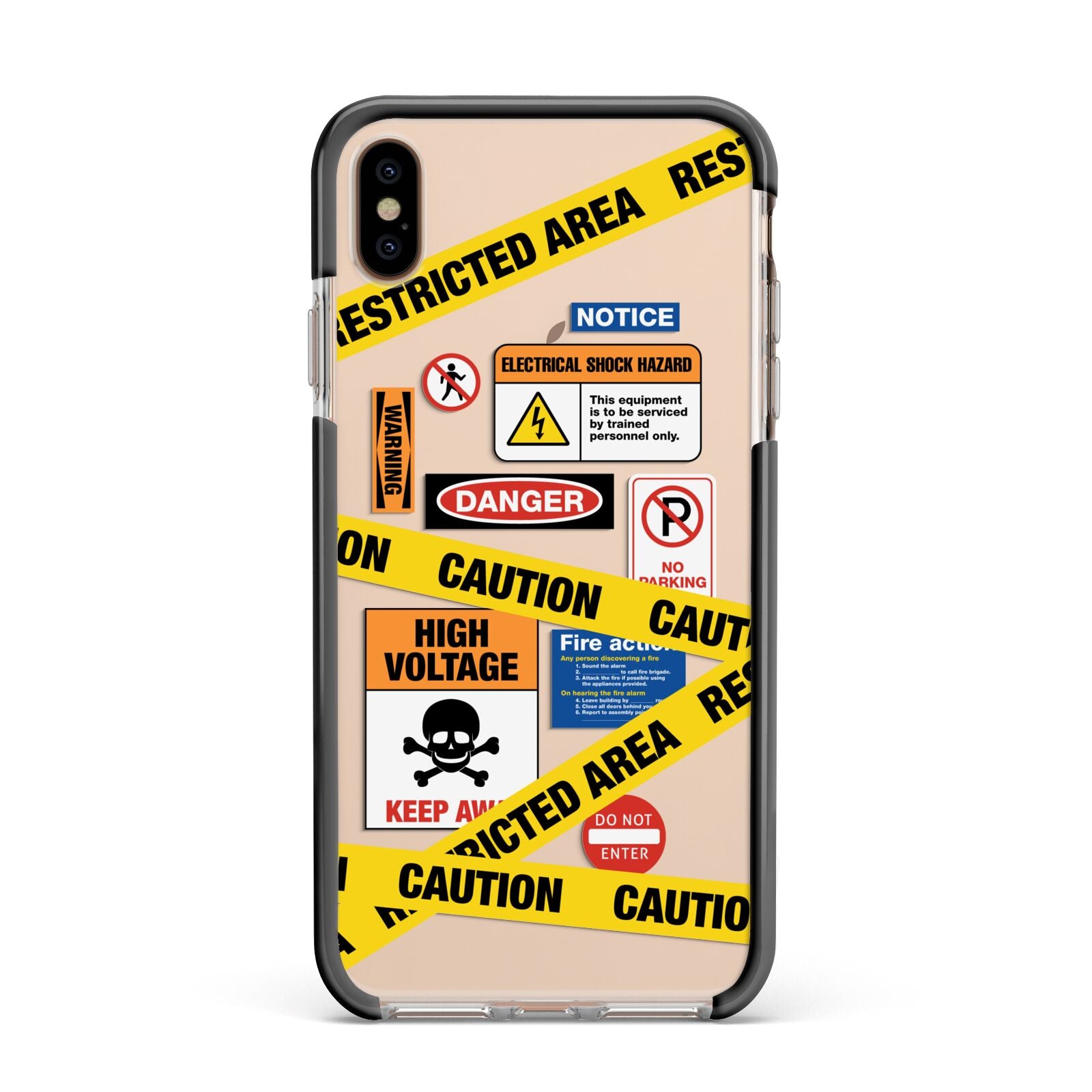 Caution Stickers Apple iPhone Xs Max Impact Case Black Edge on Gold Phone