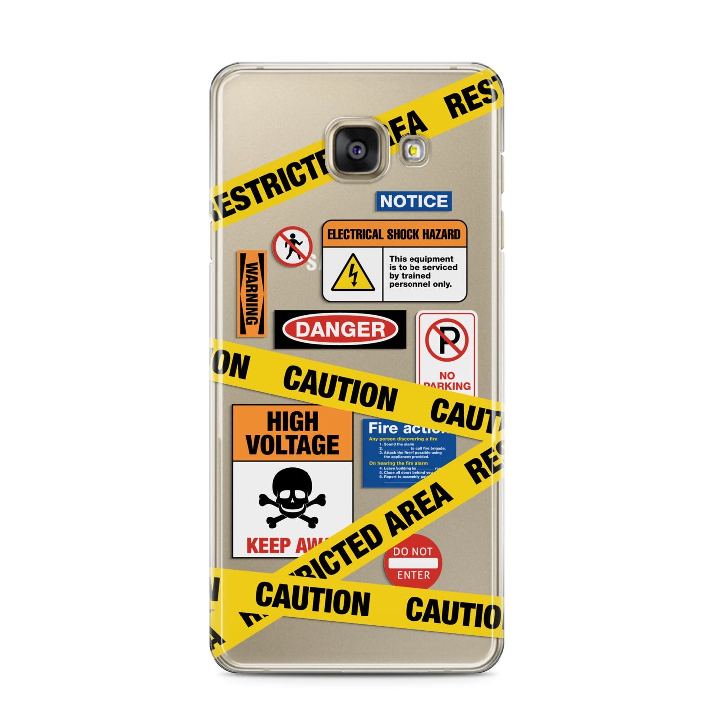 Caution Stickers Samsung Galaxy A3 2016 Case on gold phone