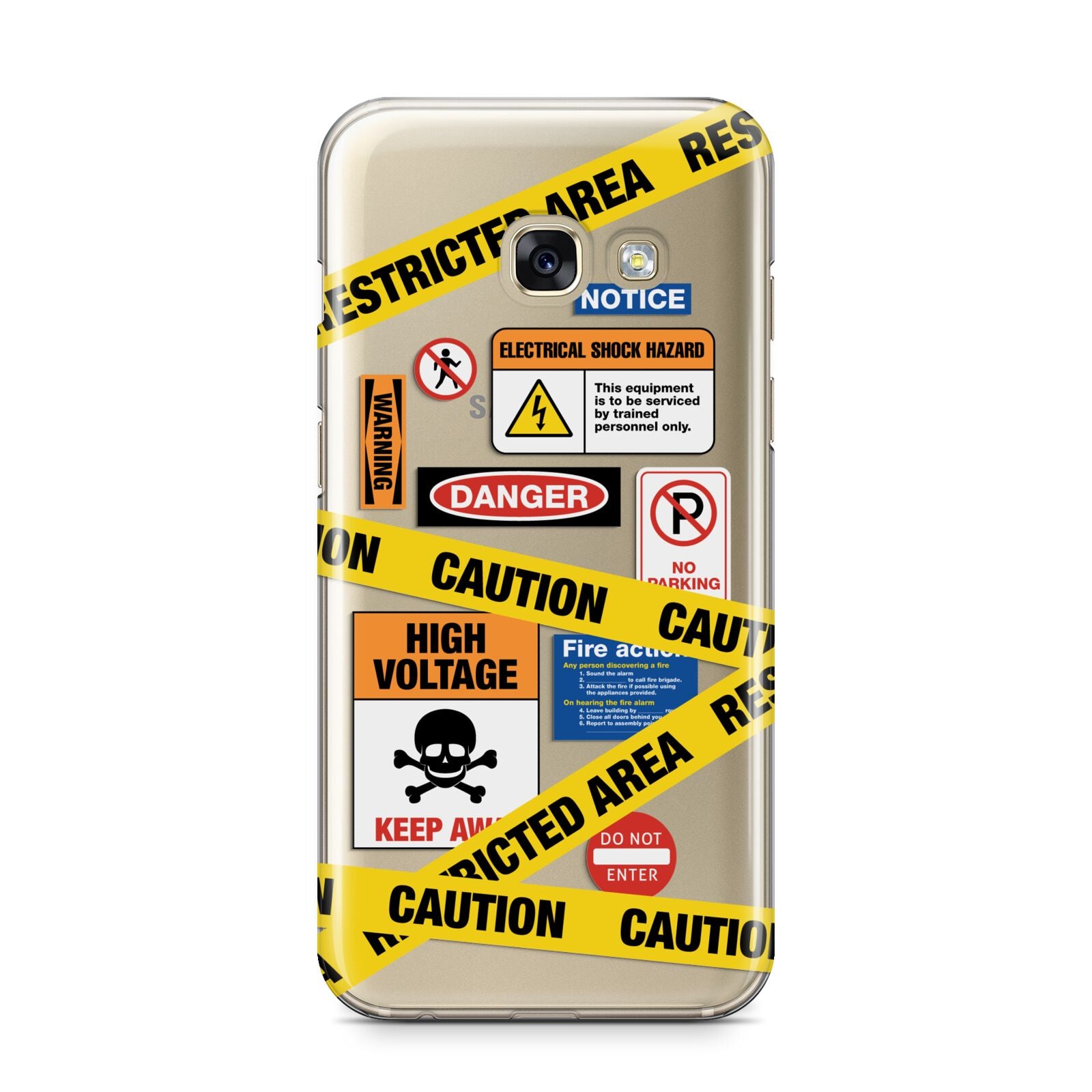 Caution Stickers Samsung Galaxy A3 2017 Case on gold phone