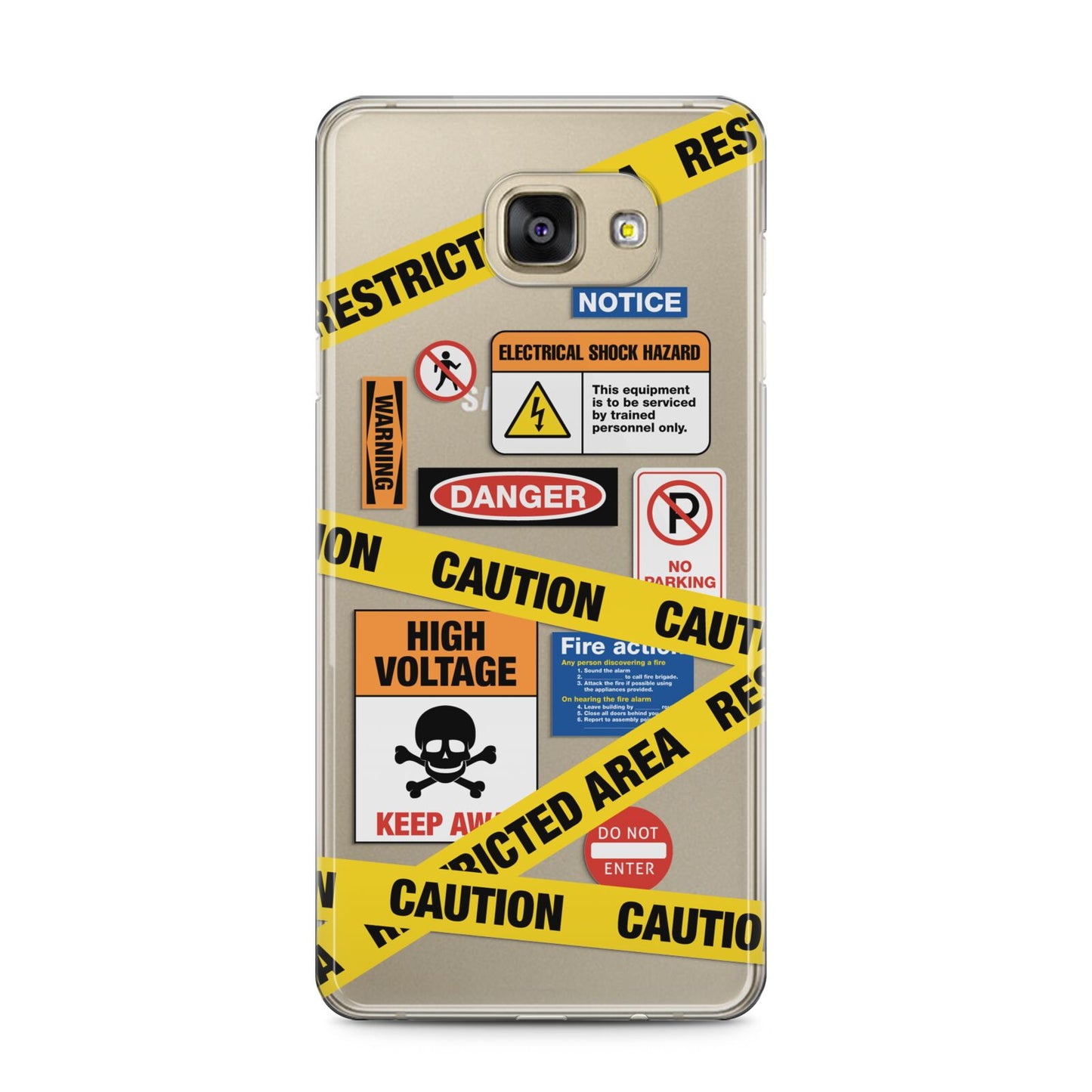 Caution Stickers Samsung Galaxy A5 2016 Case on gold phone