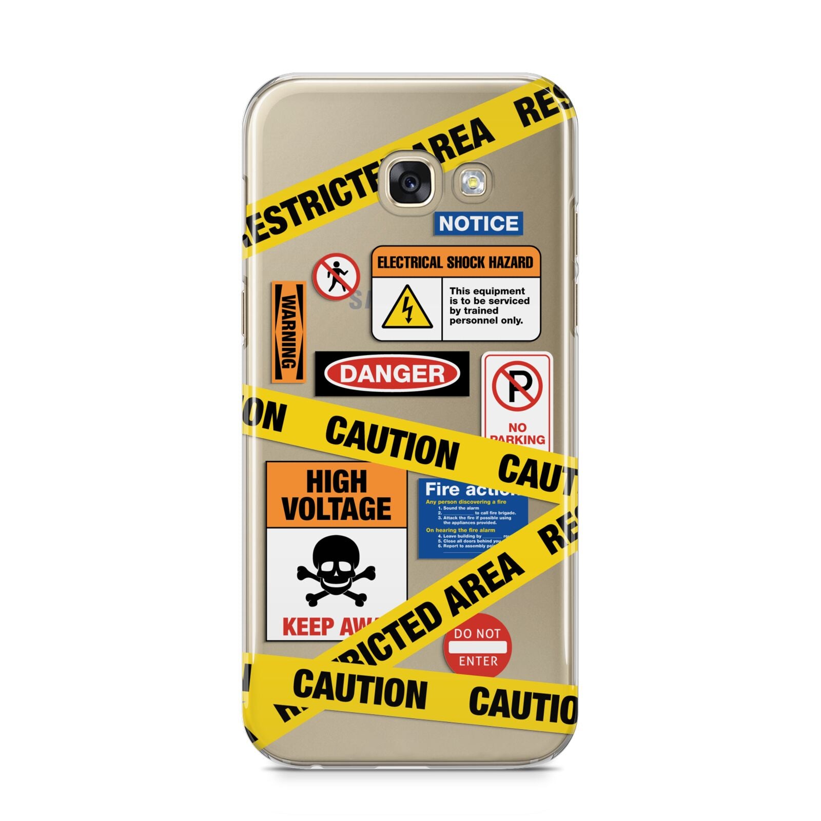 Caution Stickers Samsung Galaxy A5 2017 Case on gold phone