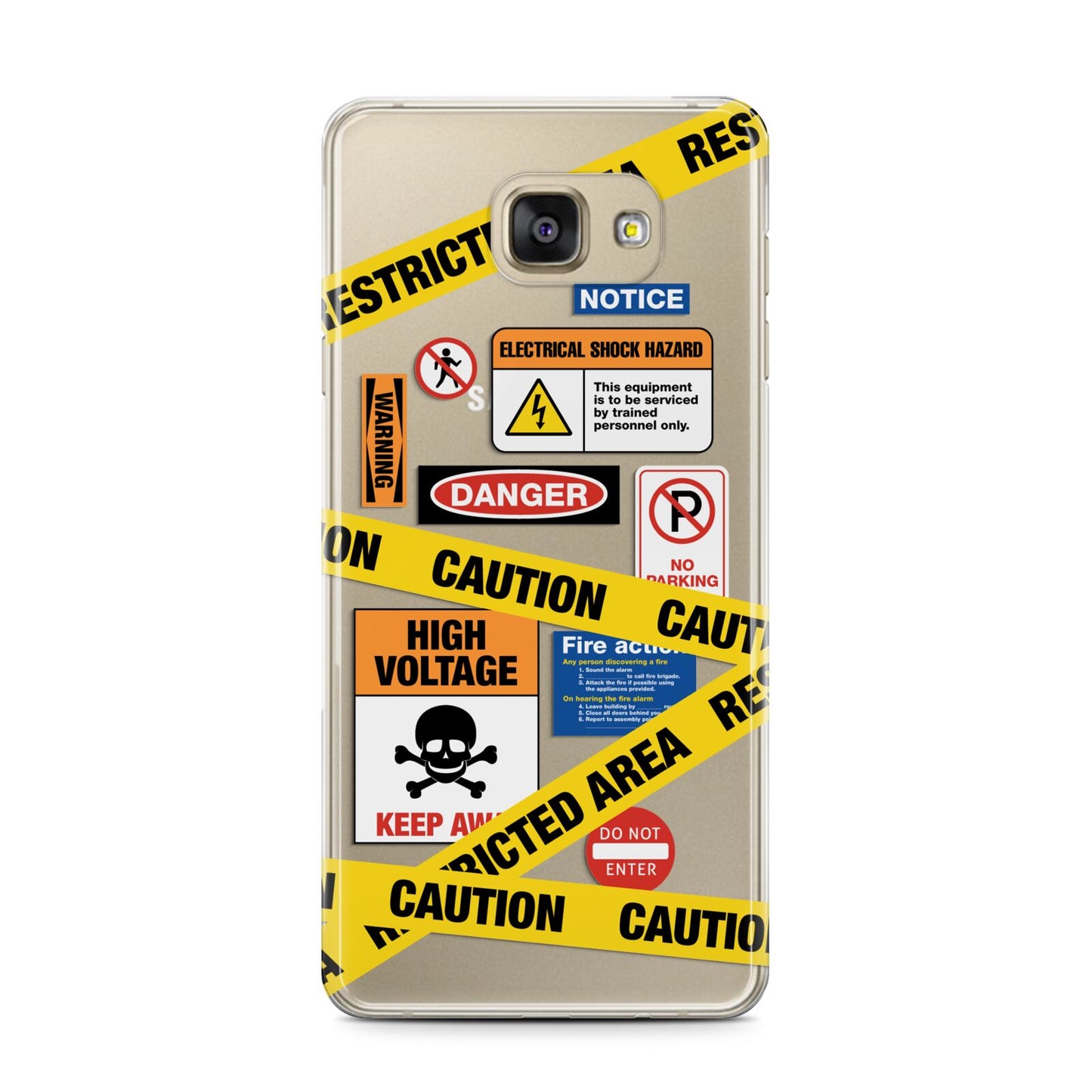 Caution Stickers Samsung Galaxy A7 2016 Case on gold phone